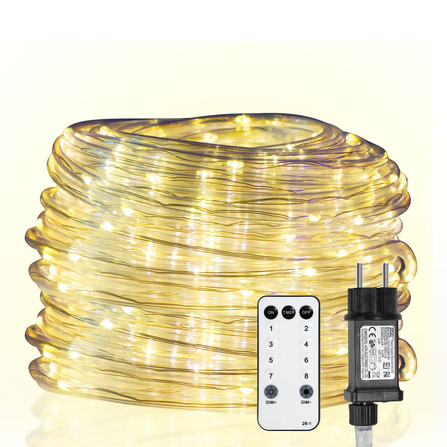 Lospitch LED-Lichterschlauch LED Lichterschlauch LED Lichterkette 8 Modi IP65 Wasserdicht Dekor Warmweiß