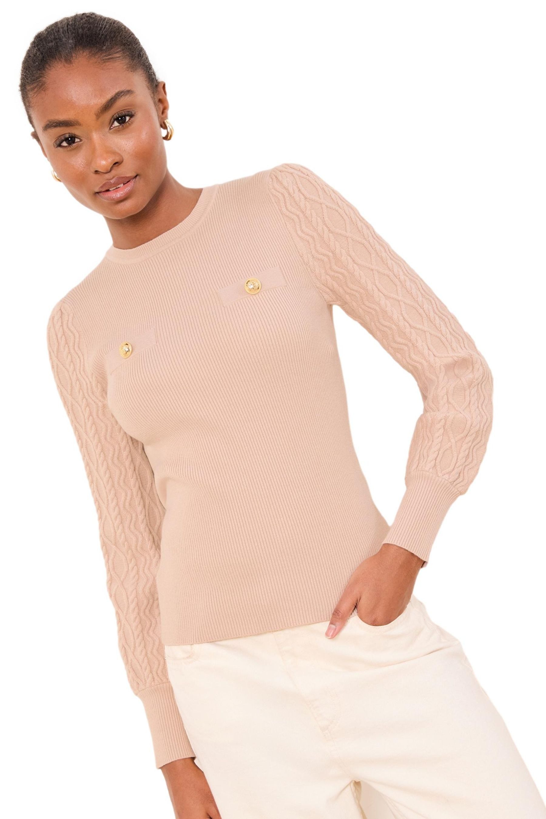 Rundhalspullover Lipsy geknöpfter Pullover mit Zopfmuster