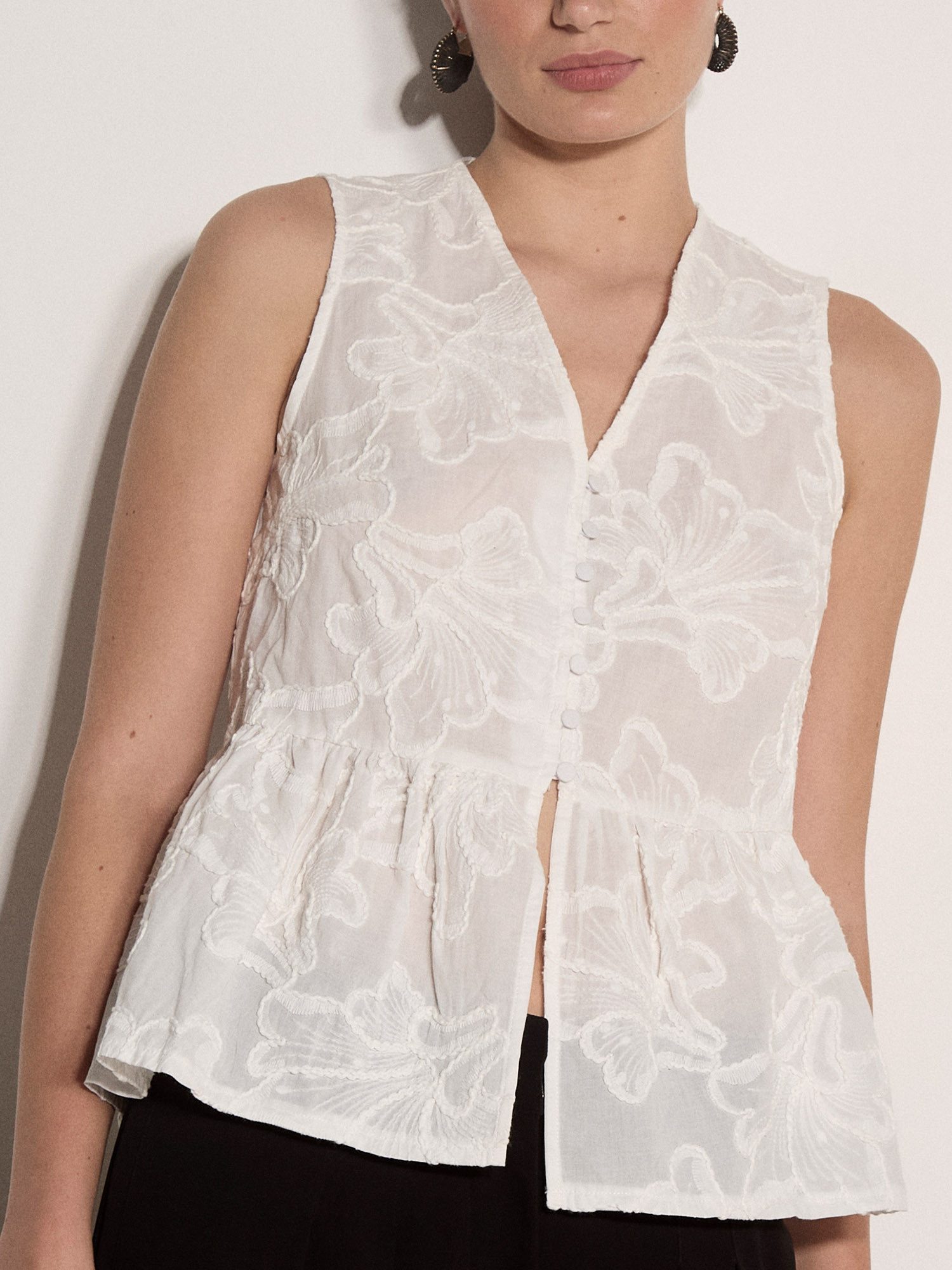 Apricot Blusentop Peplum-Oberteil mit Blumenstickerei