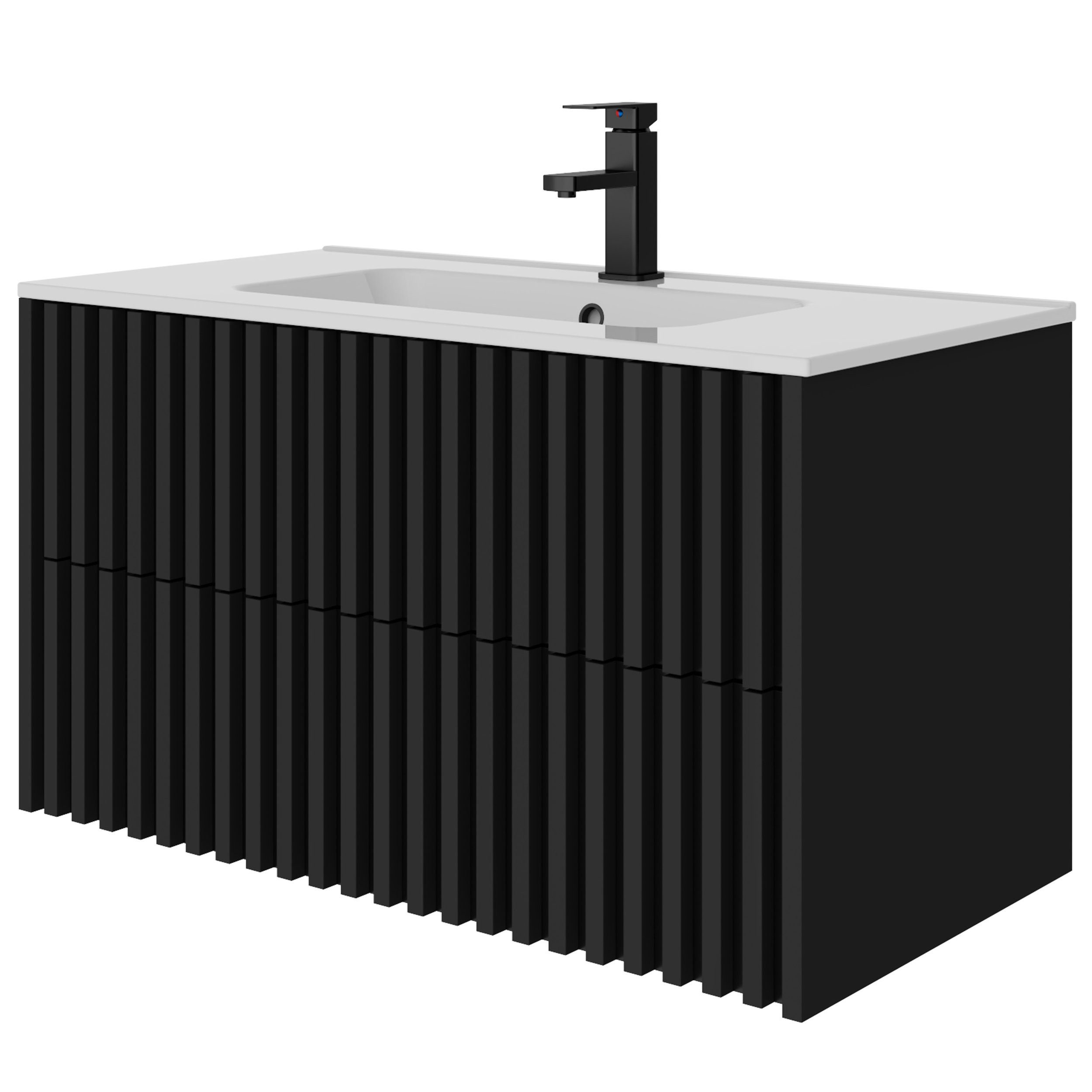 UEV Waschtisch Waschbecken mit Unterschrank set Badmöbel Gäste-WC (mit Wasserhahn und Pop-up-Ablassventil, Soft-close Schubladen,Waschbeckenunterschrank mit 2 Schubladen), Badezimmmer Schrank für Gäste WC, Komplett-Set Badmöbel