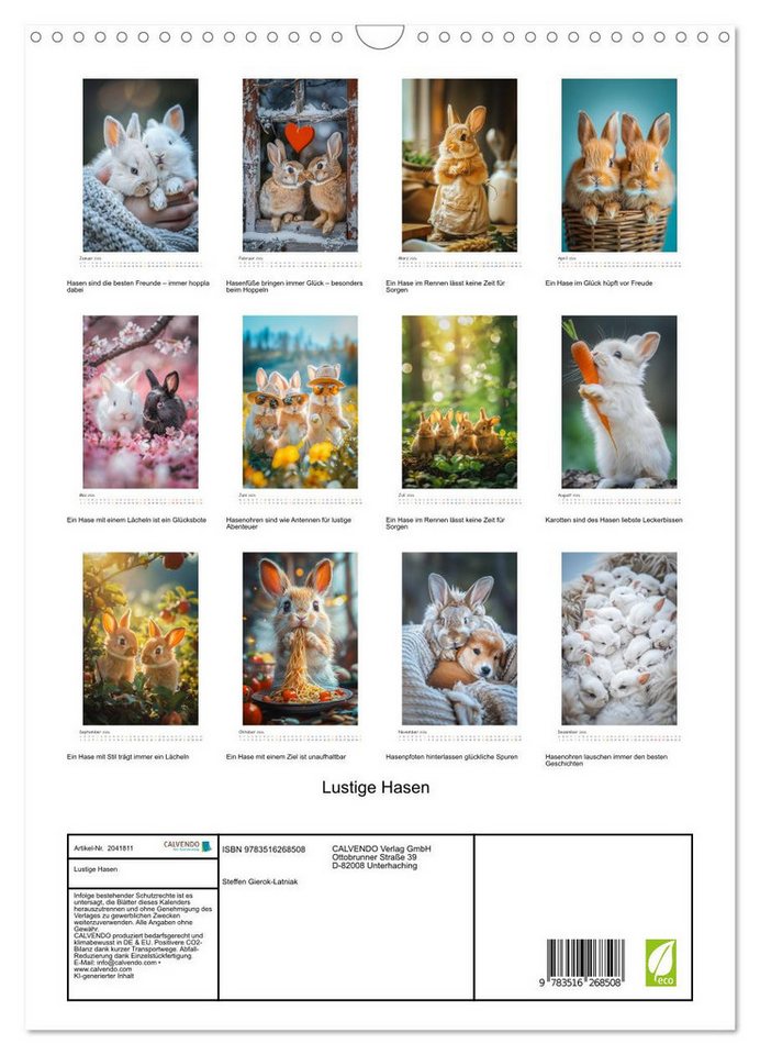 Thumbnail - CALVENDO Wandkalender Lustige Hasen (Wandkalender 2026 DIN A3 hoch), CALVENDO Monatskalender