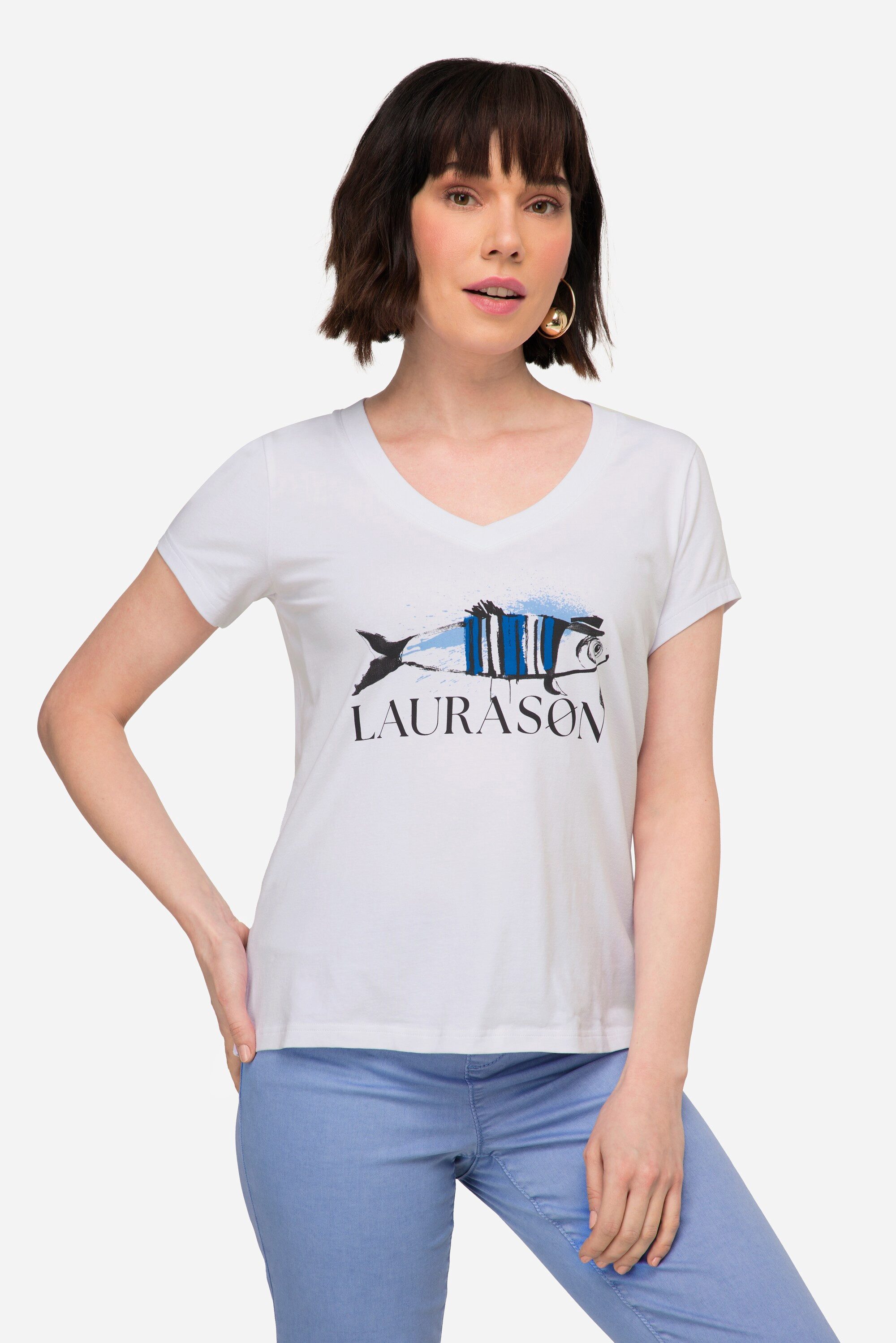 Laurasøn T-Shirt T-Shirt Fisch Motiv V-Ausschnitt günstig online kaufen