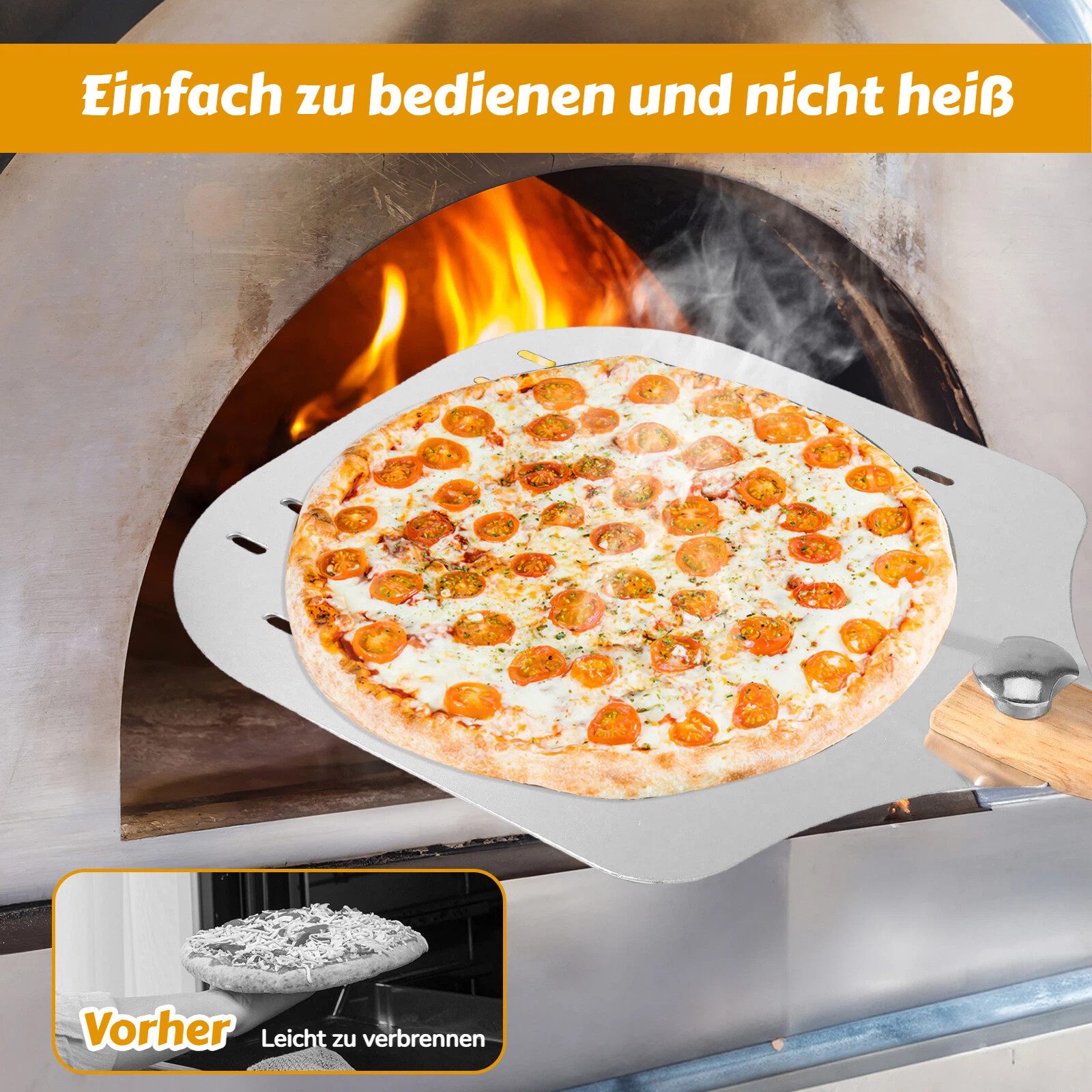 BlingBin Pizzaschieber Leichte Perforierte Pizzaschaufel Mit Holzgriff, Edelstahl Pizzaheber, Geeignet Für Zuhause Restaurants Und Pizzerien, Leicht Zu Reinigen