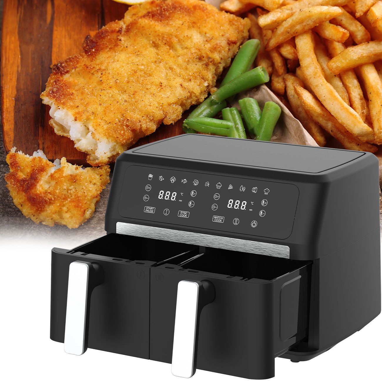 Casativo Heißluftfritteuse CH9692, 2400 W, 11 Programme, LED-Touch Display, antihaftbeschichtet, Timer 120 min.
