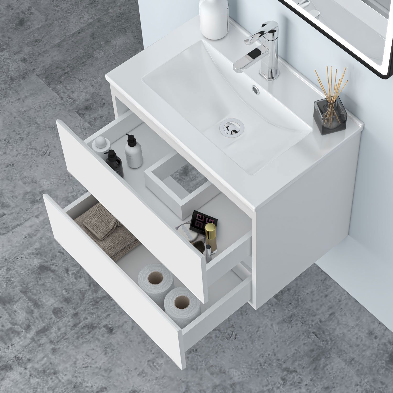 duschspa Waschtisch Waschbecken mit Unterschrank Badschrank Waschplatz Badmöbel Set, Matt, 50-120cm – Bild 2 von 5