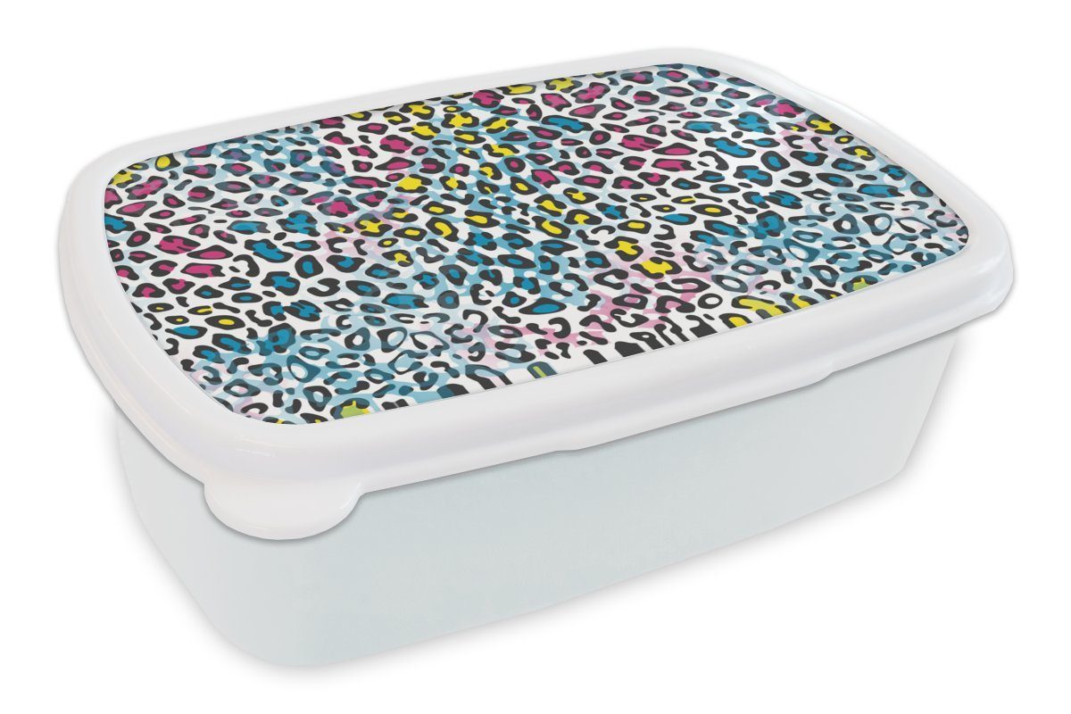 MuchoWow Lunchbox Panther - Regenbogen - Muster, Kunststoff, (2-tlg), Brotbox für Kinder und Erwachsene, Brotdose, für Jungs und Mädchen weiß