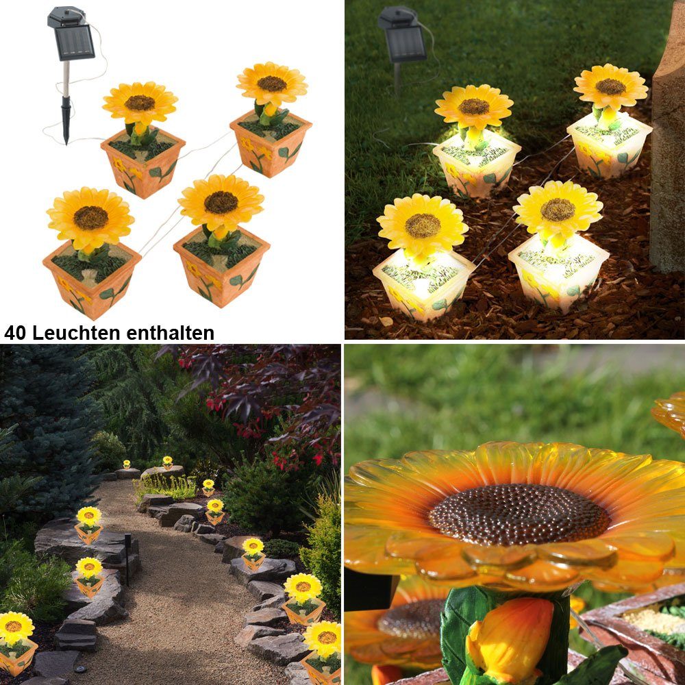 EGLO Gartenleuchte, LED-Leuchtmittel fest verbaut, 10er Set LED Solar Leuchten Blüten Sonnen Blumen Garten Topf