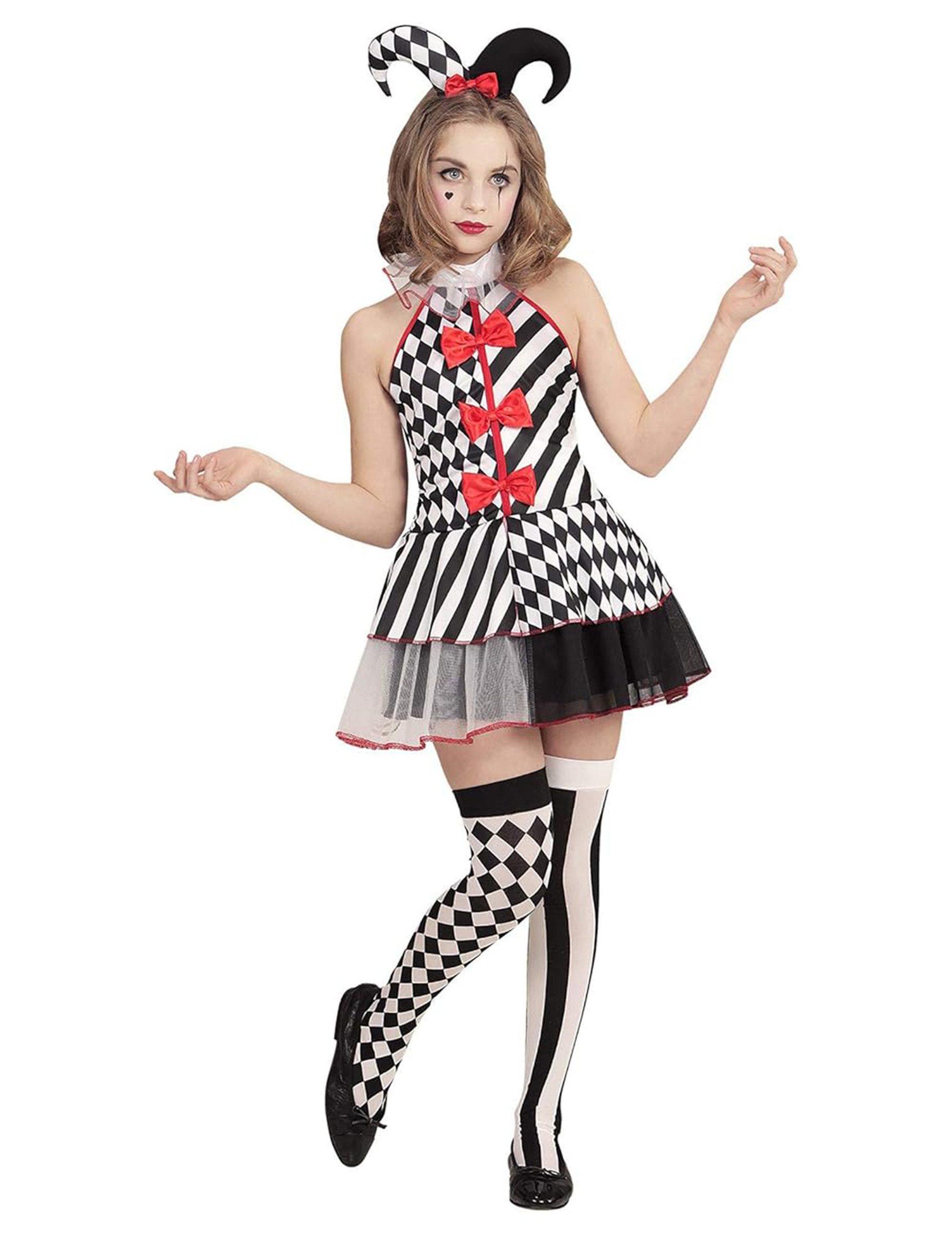 Widmann S.r.l. Kostüm Harlekin Kinderkostüm für Mädchen schwarz-weiss-rot