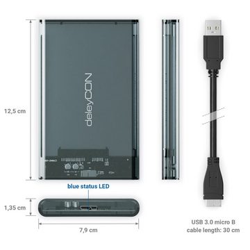 deleyCON Festplatten-Gehäuse deleyCON Festplattengehäuse 2,5“ HDD SSD 7mm 9,5mm Micro-USB