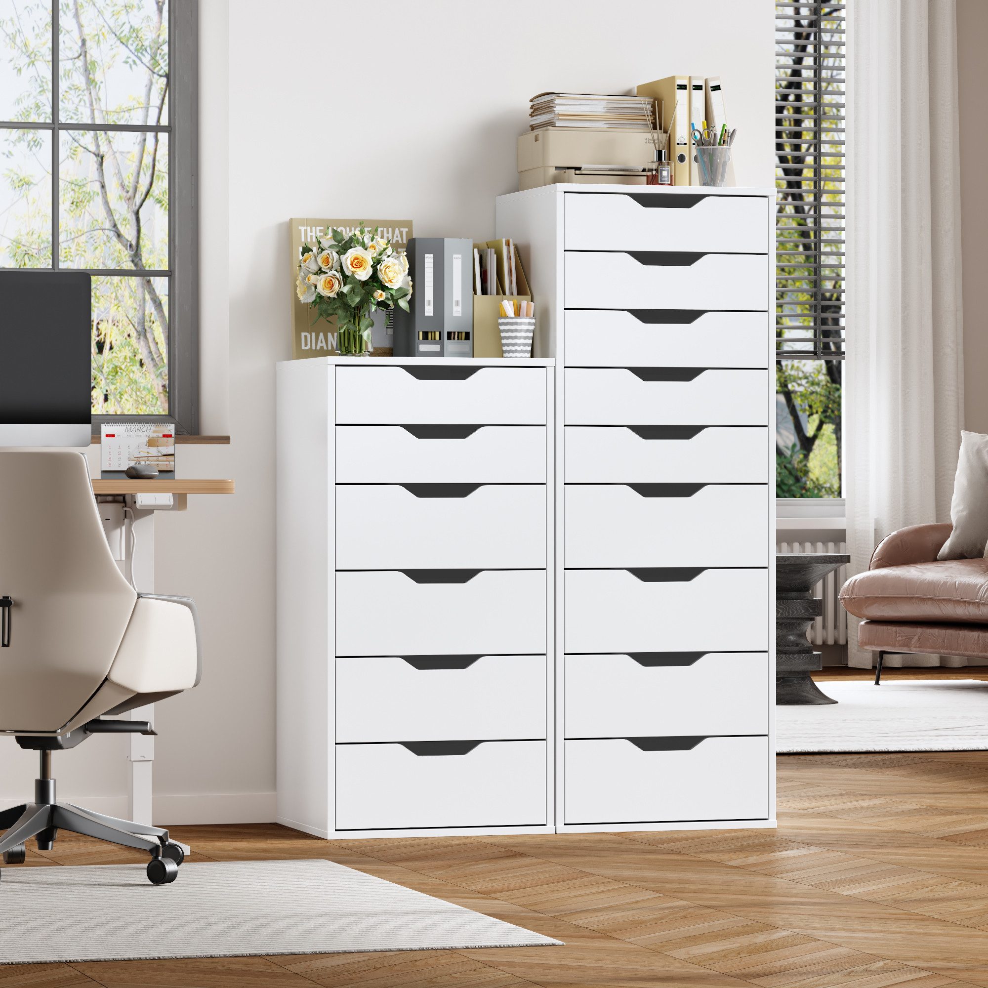 Homfa Kommode Schubladenschrank, Schubladenkommode, Aktenschrank, mit 6 Schubladen, 45x40x90,5 cm, Weiß