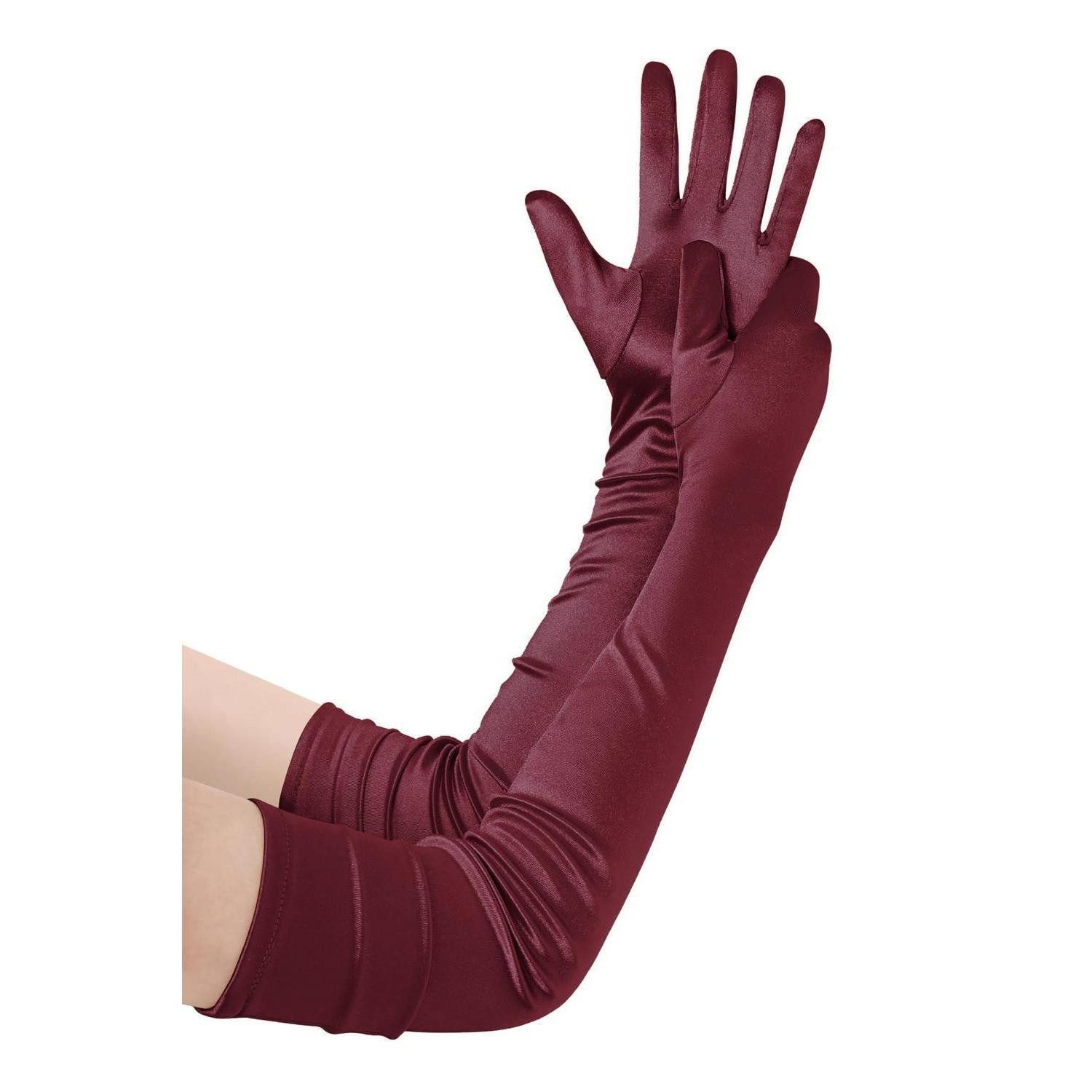 LuxusKollektion Abendhandschuhe Handschuhe Satin Damen Dunkelrot 70cm (1-St)