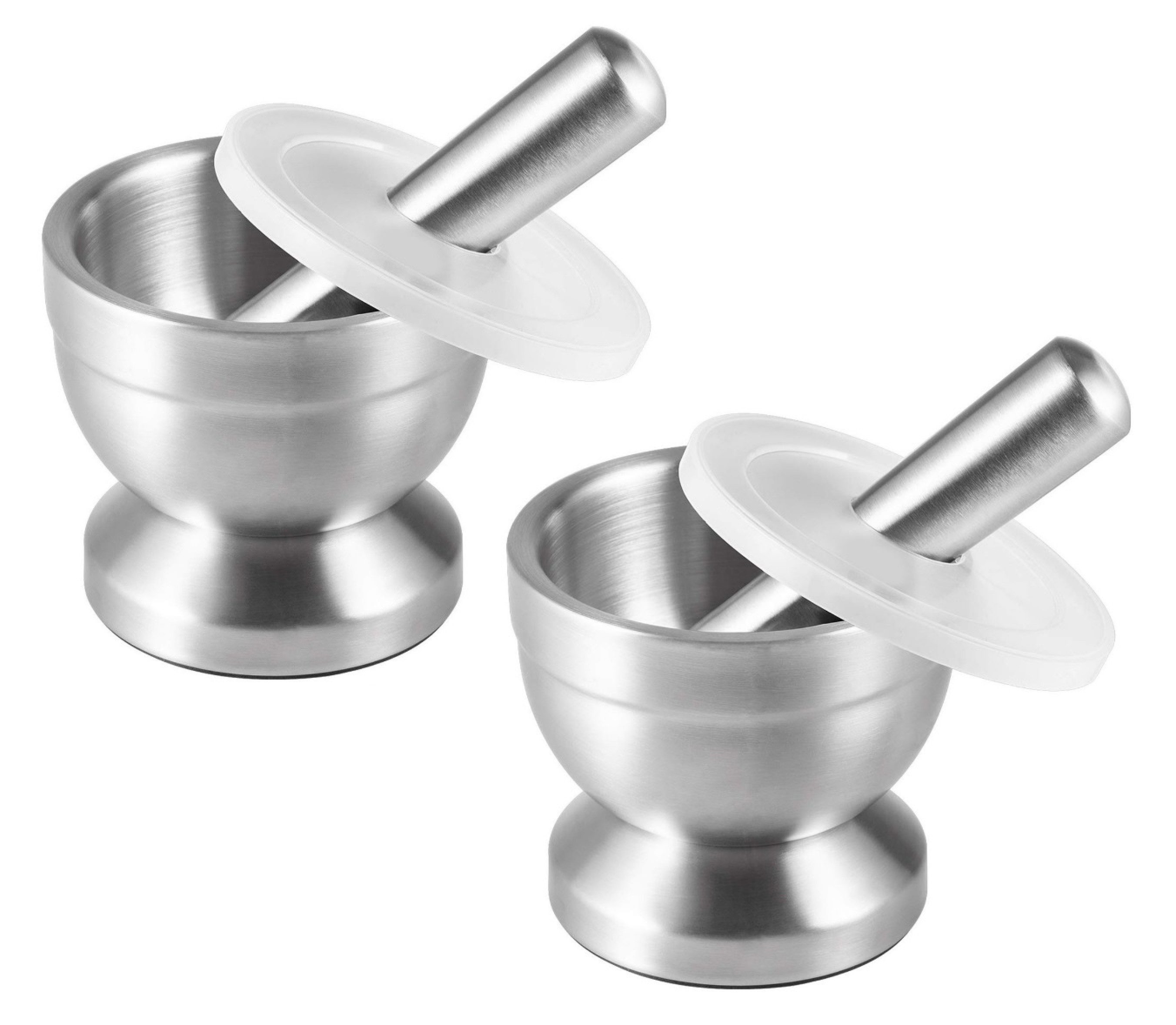 BAYLI Mörser 2er Set - Edelstahl Mörser mit Stößel und Deckel, massiver Gewürzmörse