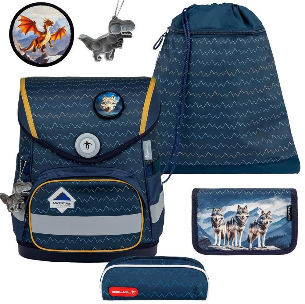 Belmil Schulranzen "Compact" 2025 mit Magnetschloss 1. Klasse neue Designs (4-tlg), 19 Liter Volumen, Einschulung, Grundschule, für Jungen