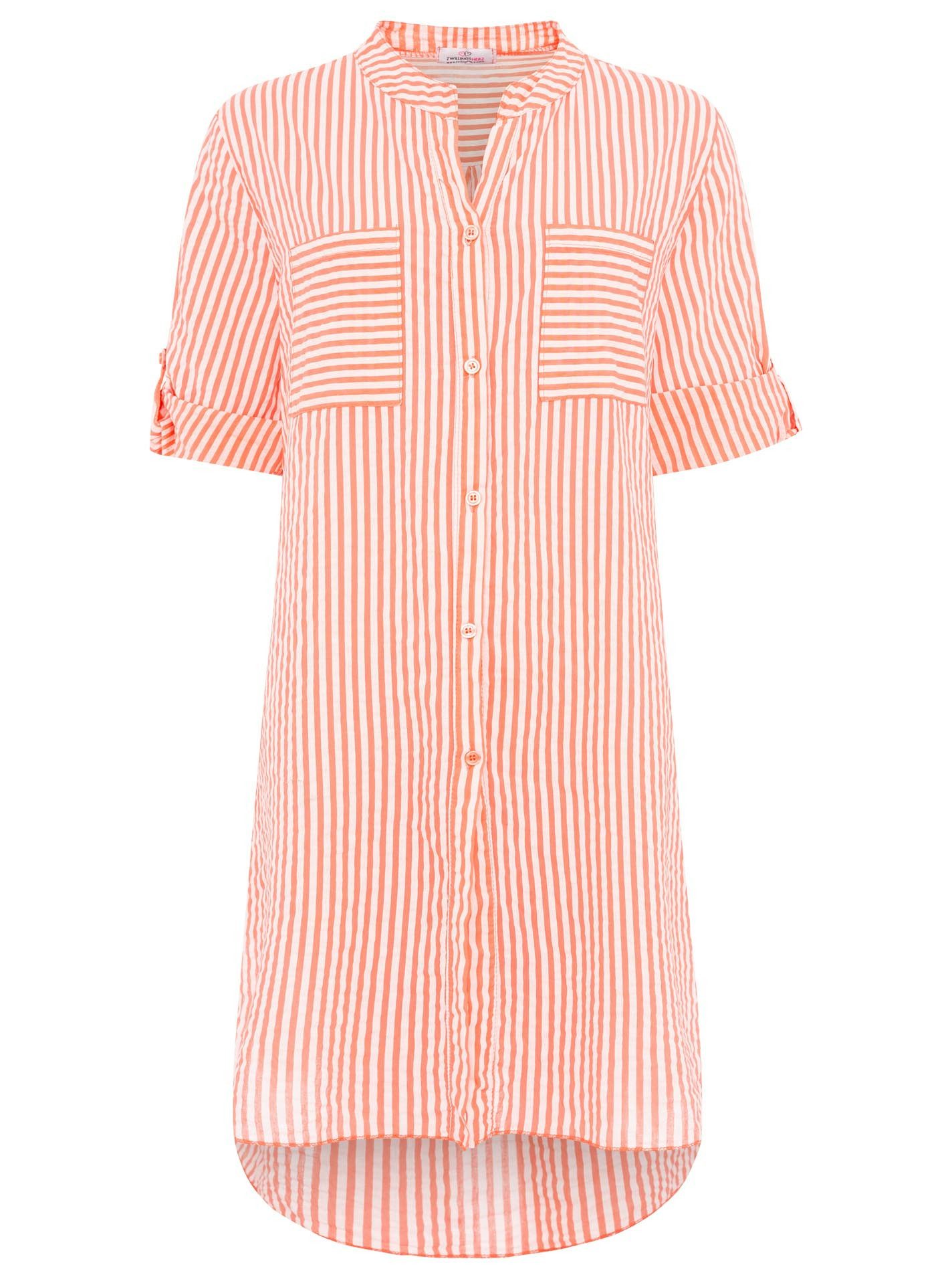 Zwillingsherz Longbluse "Kida" One Size, Streifen, Knopfleiste, Brusttaschen, 3/4-Arm
