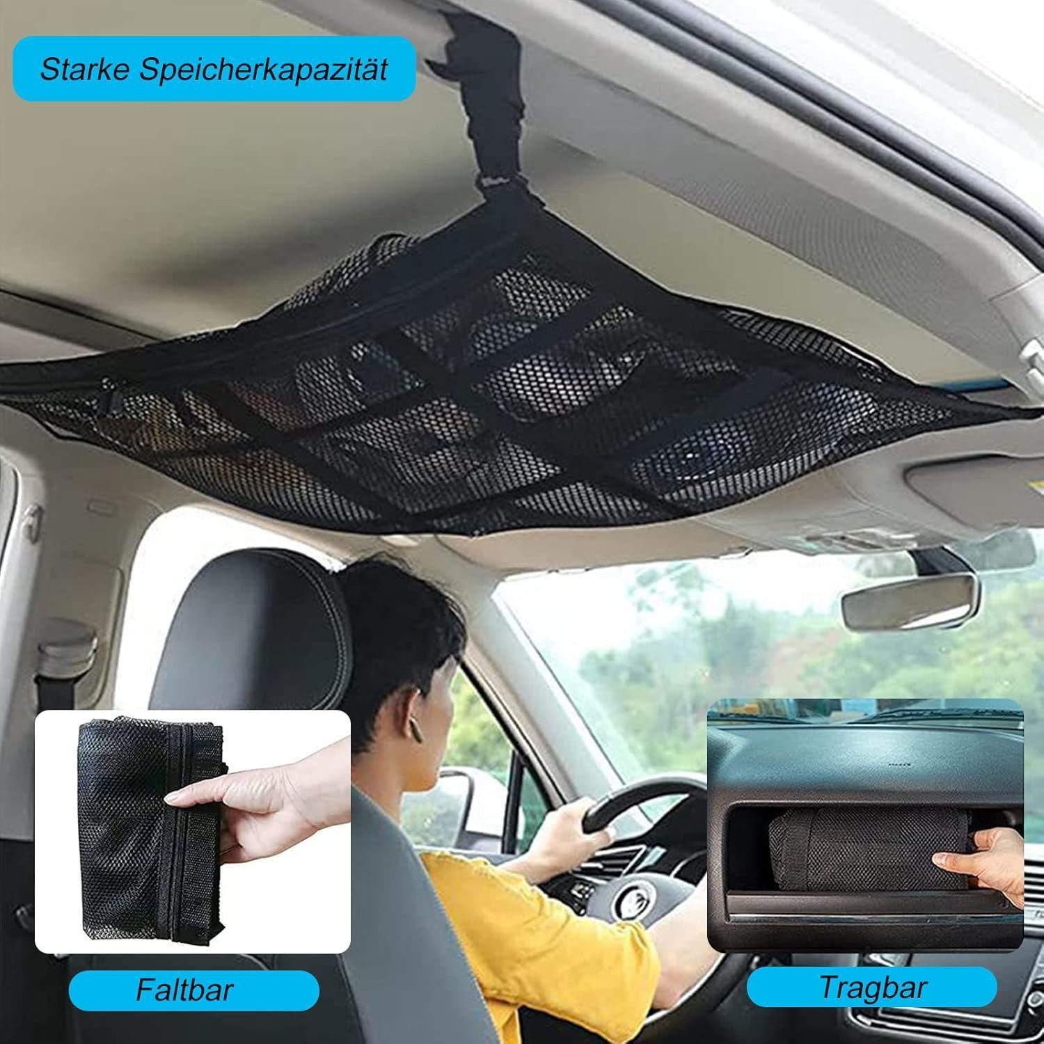 FELIXLEO Kofferorganizer Gepäcknetz Auto doppellagig Dach Aufbewahrung SUV Van 90x65cm