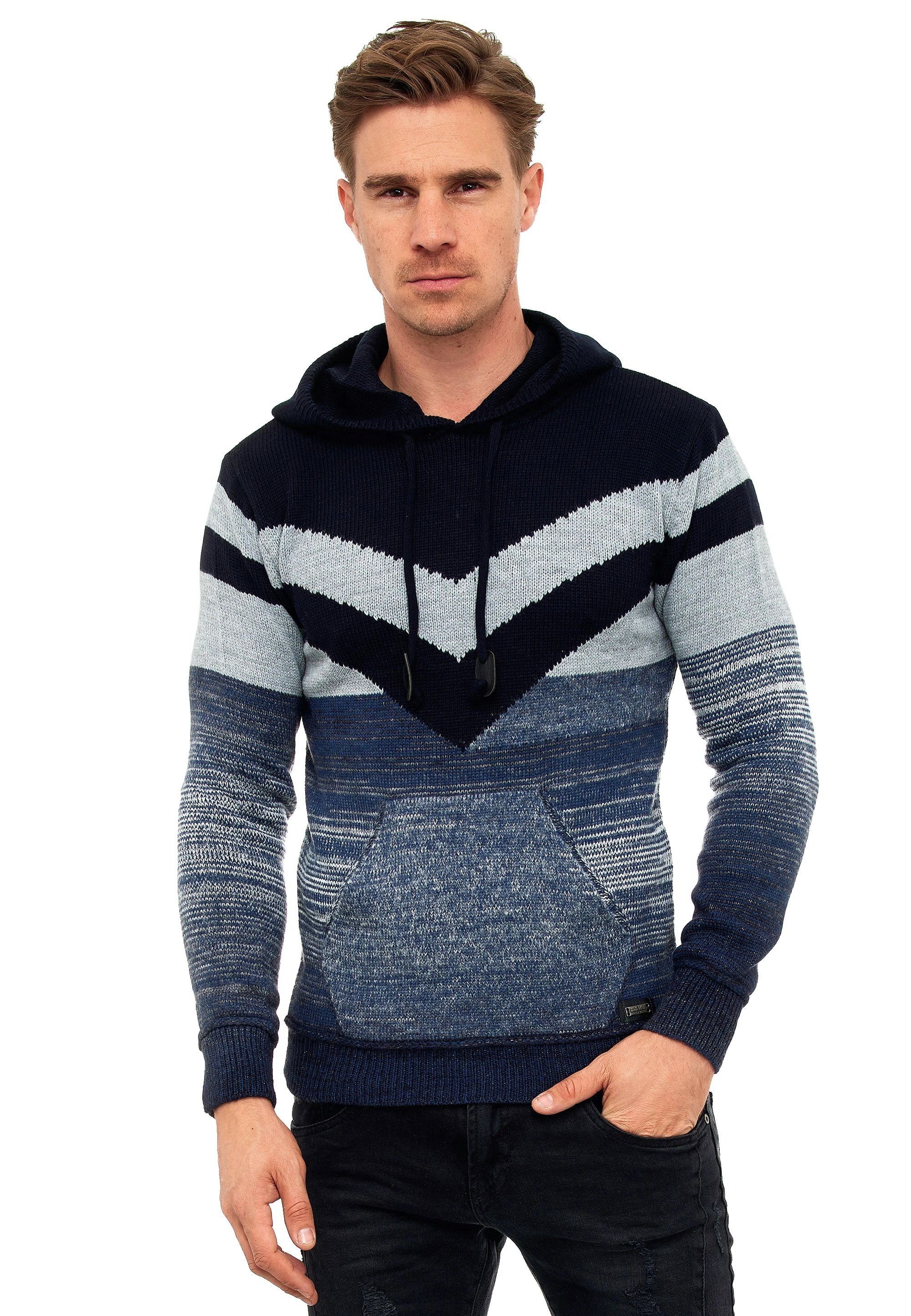Rusty Neal Kapuzensweatshirt im lässigen Design dunkelblau-grau
