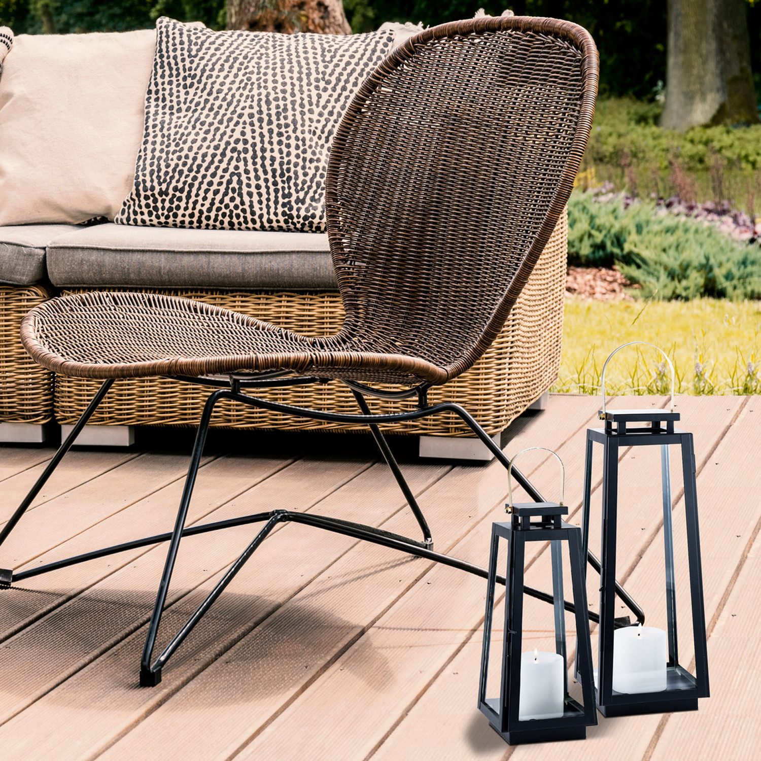 Marrakesch Orient & Mediterran Interior Kerzenlaterne Windlichter Gartenlaterne Eirik aus Metall, 2er-Set, in Schwarz 40 cm (2 St), 2er Set – Bild 5 von 5