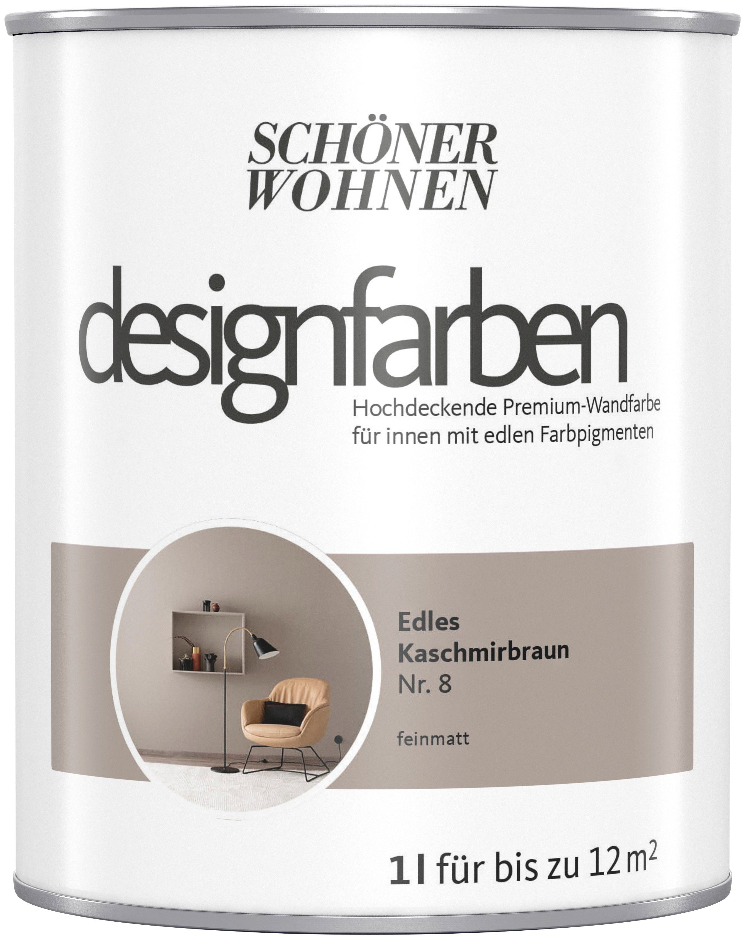 SCHÖNER WOHNEN FARBE Wand- und Deckenfarbe designfarben, 1 Liter, Edles Kaschmirbraun Nr. 8, hochdeckende Premium-Wandfarbe