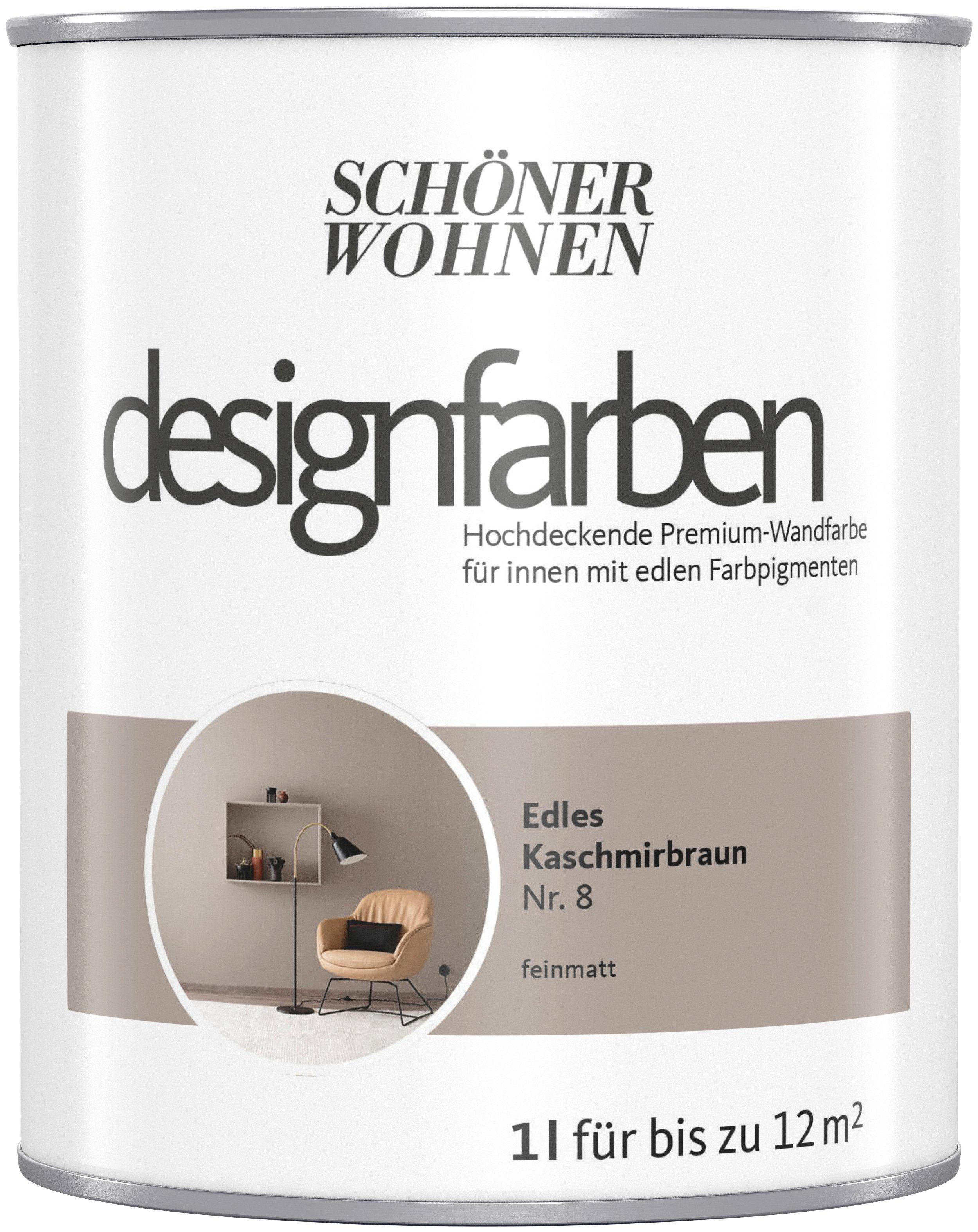 SCHÖNER WOHNEN FARBE Wand- und Deckenfarbe Designfarben, 1 Liter, Edles Kaschmirbraun Nr. 8, hochdeckende Premium-Wandfarbe