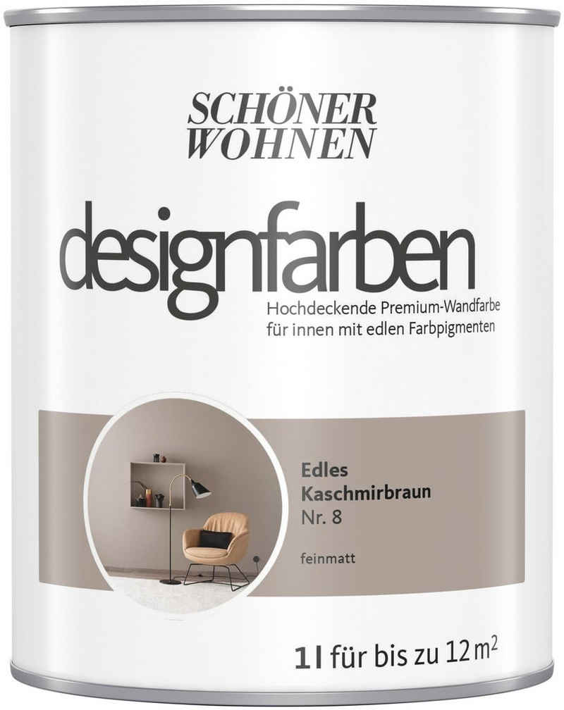 SCHÖNER WOHNEN FARBE Wand- und Deckenfarbe designfarben, 1 Liter, Edles Kaschmirbraun Nr. 8, hochdeckende Premium-Wandfarbe