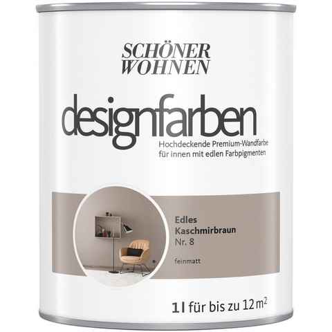 SCHÖNER WOHNEN FARBE Wand- und Deckenfarbe designfarben, 1 Liter, Edles Kaschmirbraun Nr. 8, hochdeckende Premium-Wandfarbe