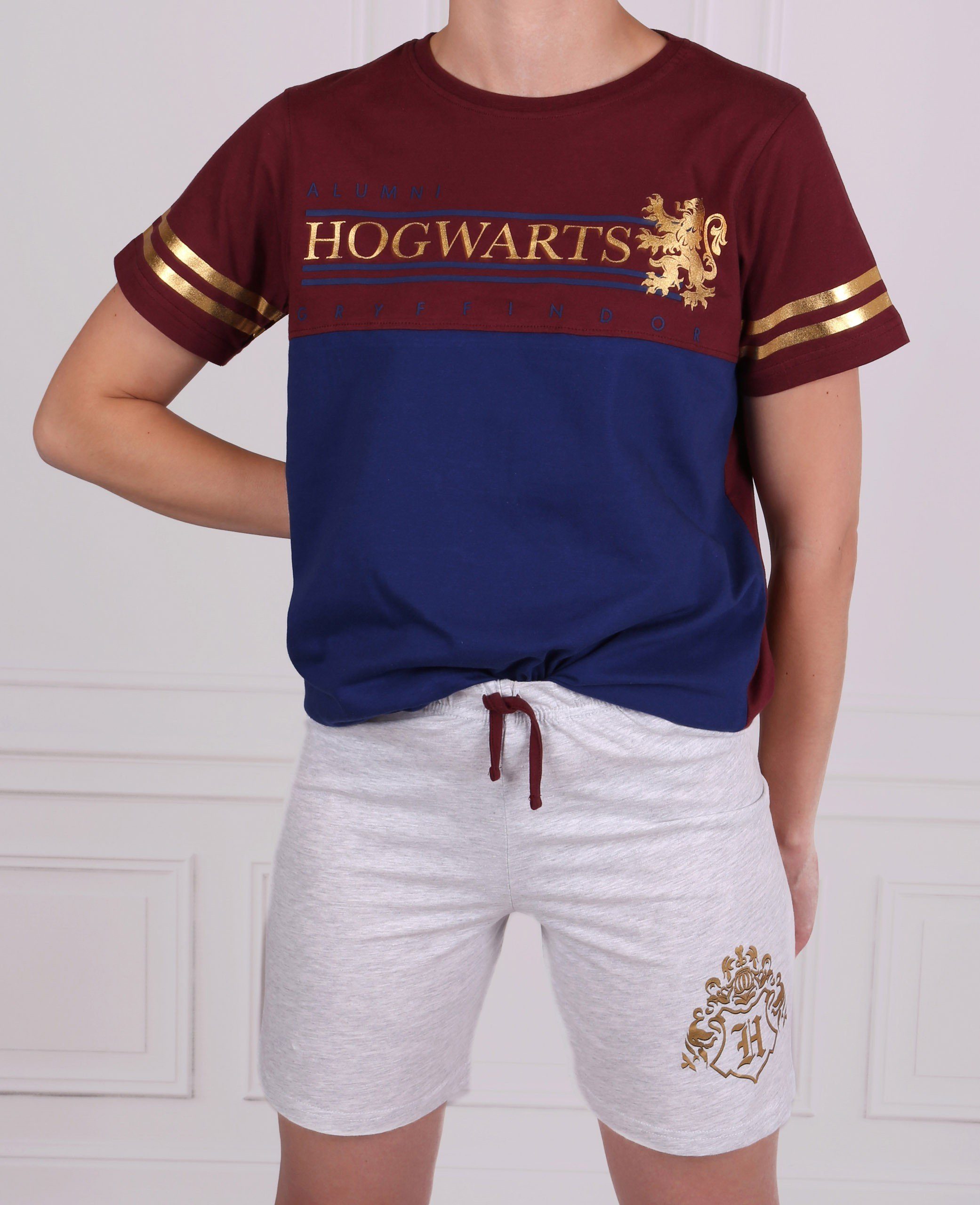 Harry Potter Schlafanzug HARRY POTTER Hogwarts grau-dunkelrotes Sommer Set für Jungen,7-8 Jahre