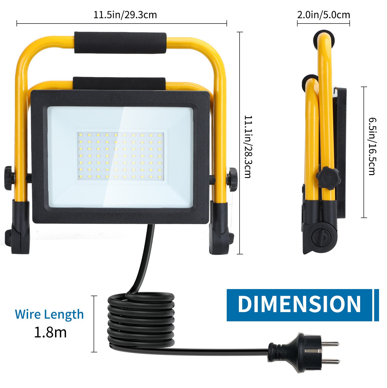 Aigostar LED Baustrahler LED Baustrahler 100W 8800LM, LED Arbeitsleuchte mit Stecker, 6500K, LED fest integriert