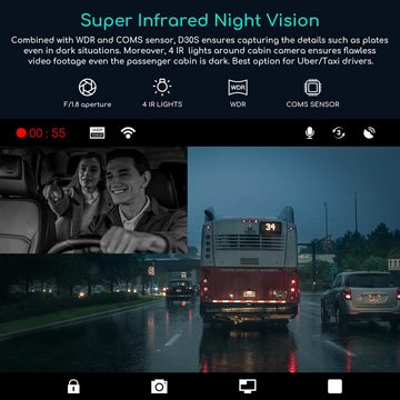COOAU D30S 4K Dash Cam Auto Vorne Hinten Kamera mit Infrarot Nachtsicht Dashcam (WLAN (Wi-Fi), APP-Verbindung, Sprachauf zeichnung, Unfallsperre, mit Loop-Recordning, G-Sensor-Erkennung,und 24-Stunden Parkmonitor)