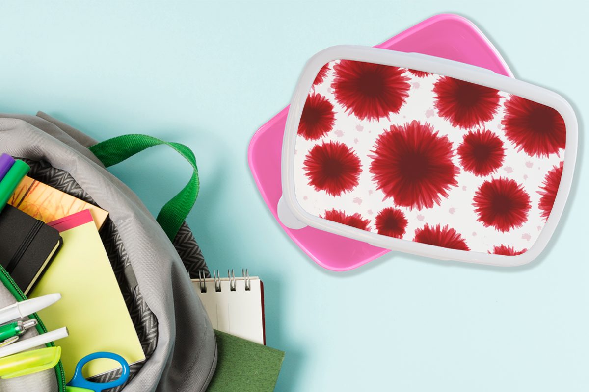 MuchoWow Lunchbox Kunststoff - (2-tlg), Brotdose - Rot Erwachsene, Brotbox Blumen, Kinder, rosa Kunststoff, für Aquarellfarbe Mädchen, Snackbox