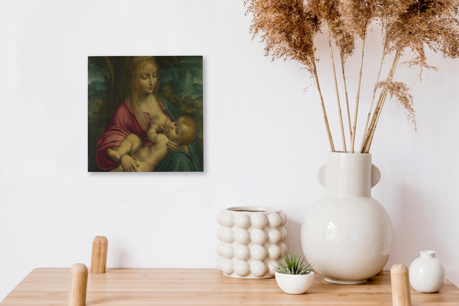 Bilder (1 da OneMillionCanvasses® Die mit Leonardo Leinwand Schlafzimmer Vinci, bunt für St), Leinwandbild Wohnzimmer Kind - Jungfrau dem