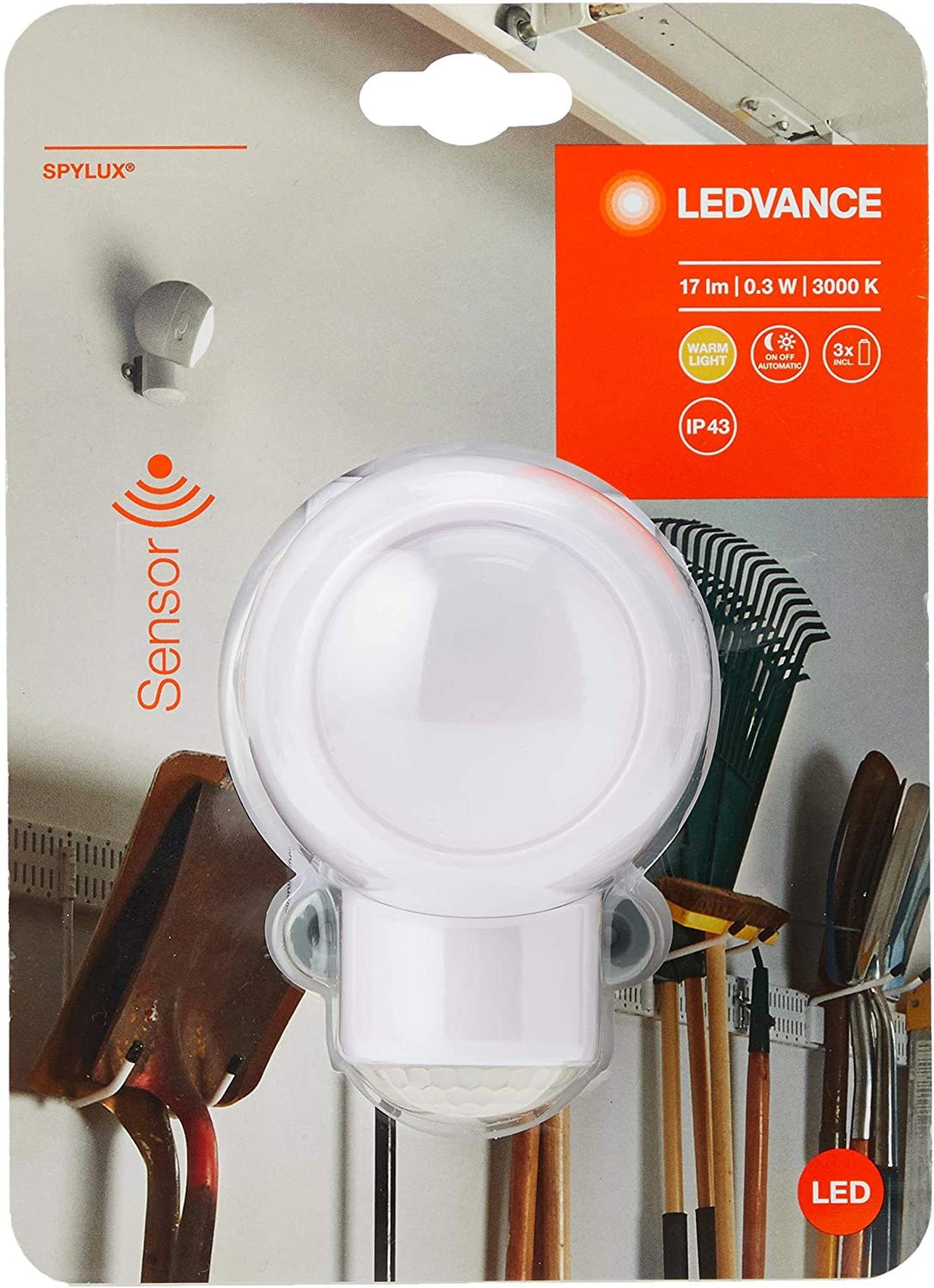 Ledvance Wandleuchte SPYLUX LED batteriebetriebene Leuchte, Led Lampe mit Bewegungssensor, LED fest integriert, Leuchte für Innenanwendungen, Wandmontage, Batteriebetrieben