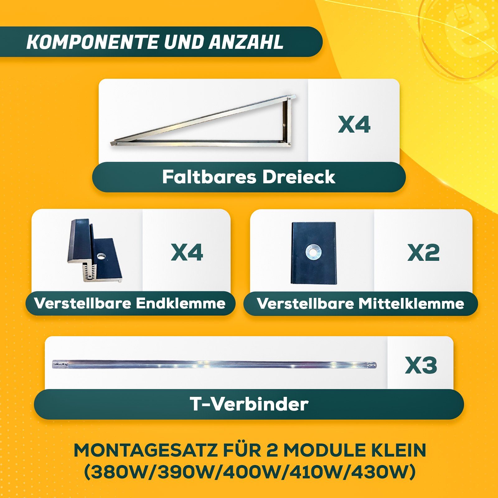 (nebeneinander) Montagepaket Basis-System enprovesolar SÜD Montage-Kit Aufständerung