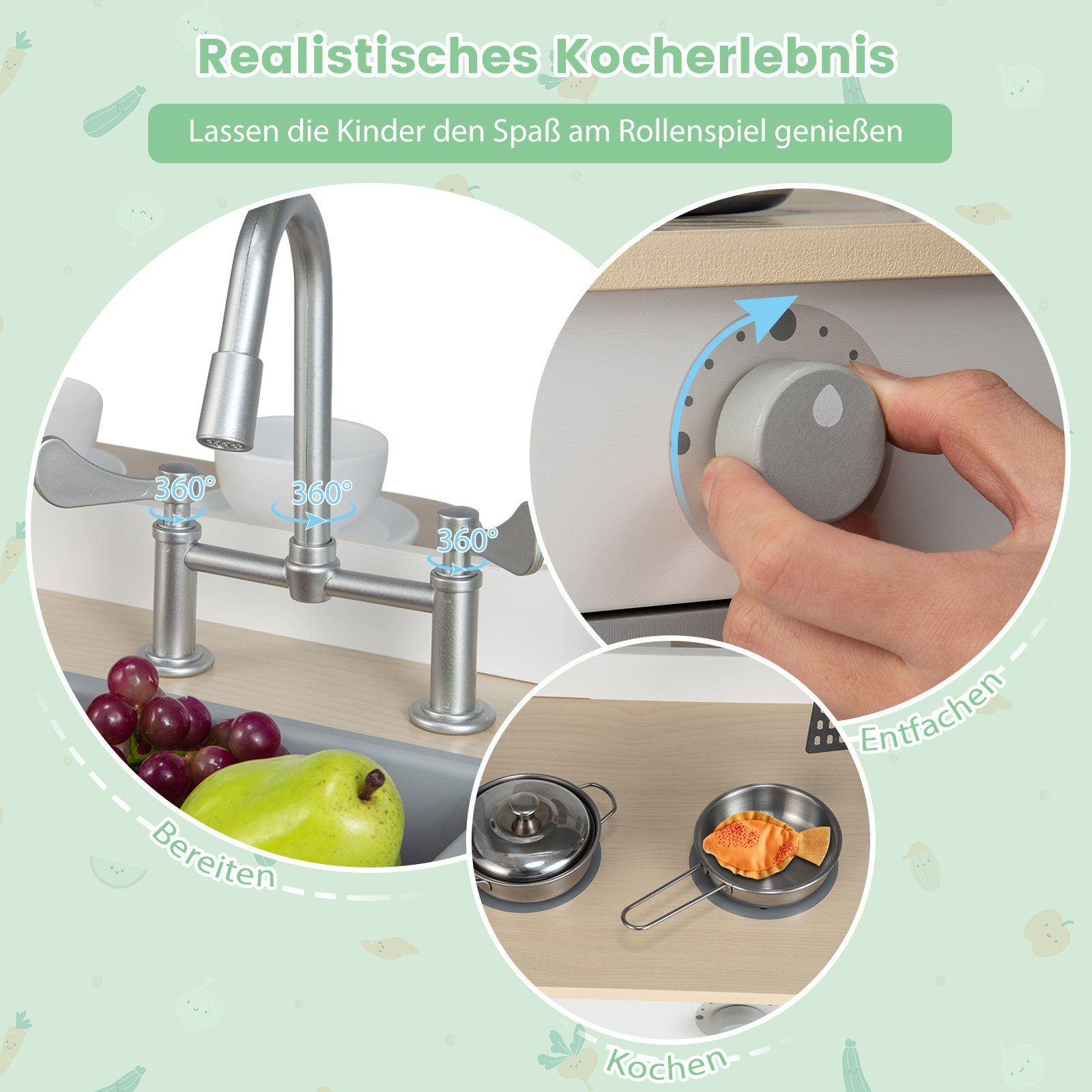 COSTWAY Spielküche 2 in 1 Kinderküche, aus Holz, für Kinder ab 3 Jahren