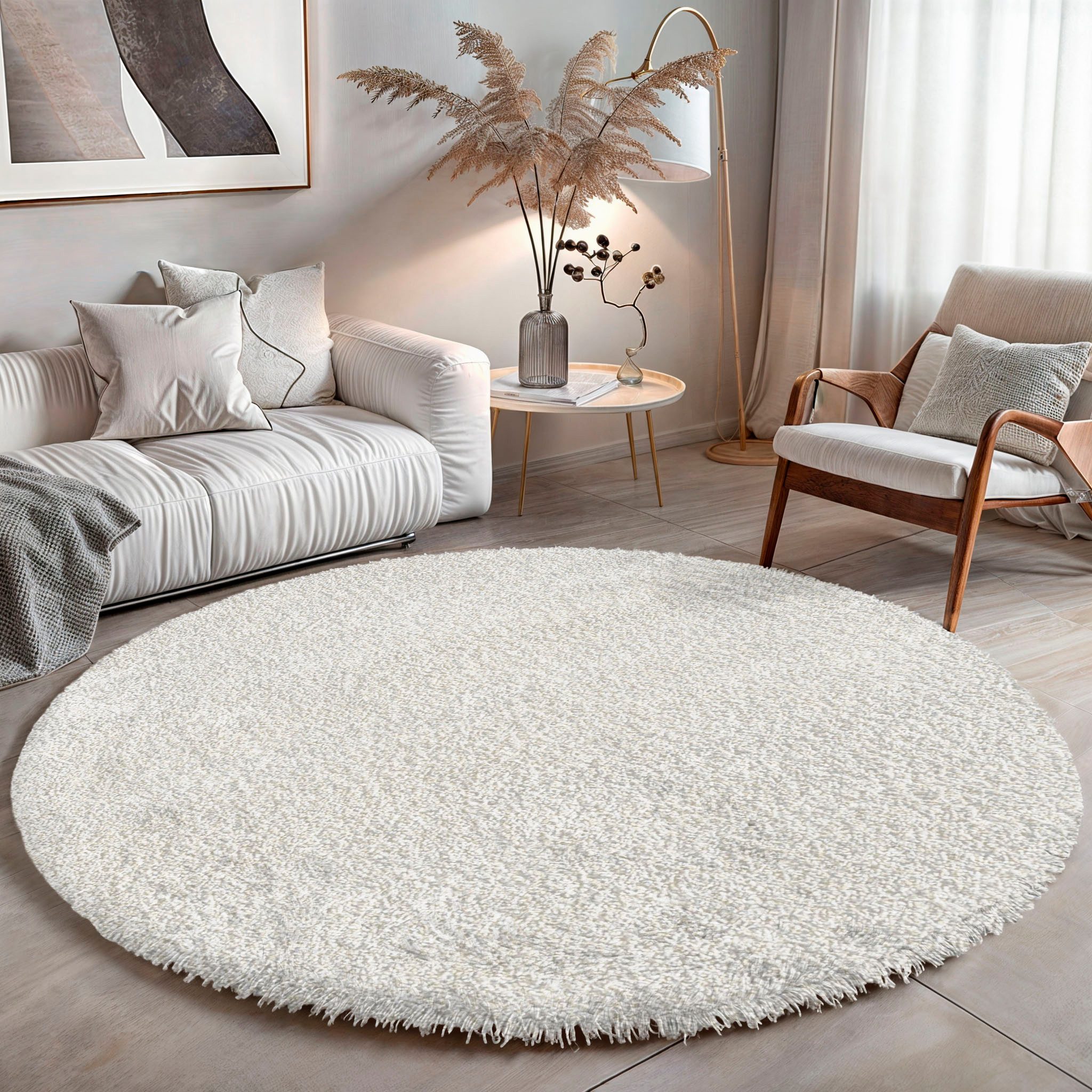 OTTO home Hochflor-Teppich Banji, rund, Höhe: 37 mm, Uni Farben, weich und flauschig, auch als rechteckig erhältlich