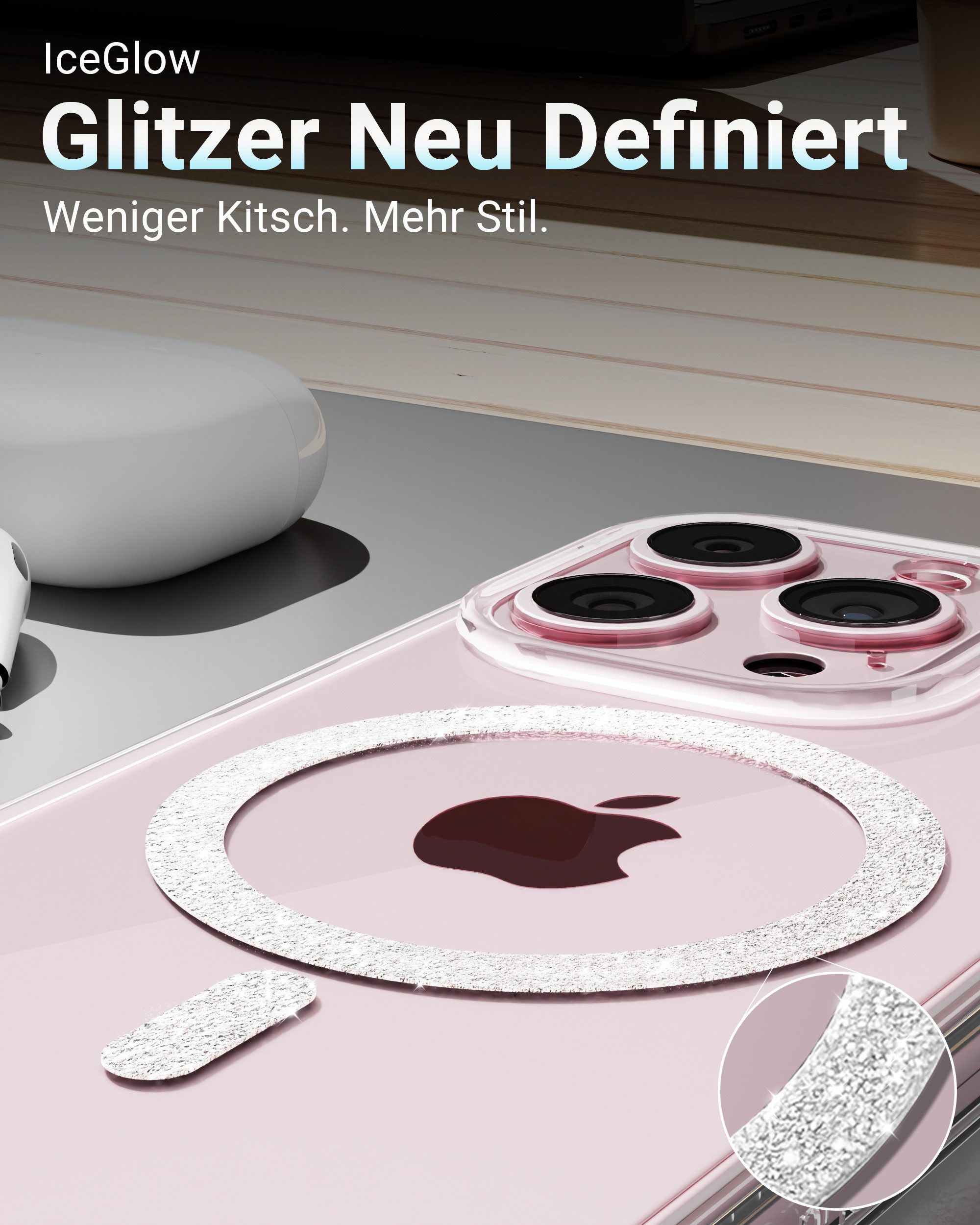 GreenHec Handyhülle Handyhülle iPhone 17 16 15 14 13 Pro Max Plus Glitzer Case Transparent 7 Zoll, Glänzend Magnetring, Transparent Hülle iPhone, GreenHec Clear Case