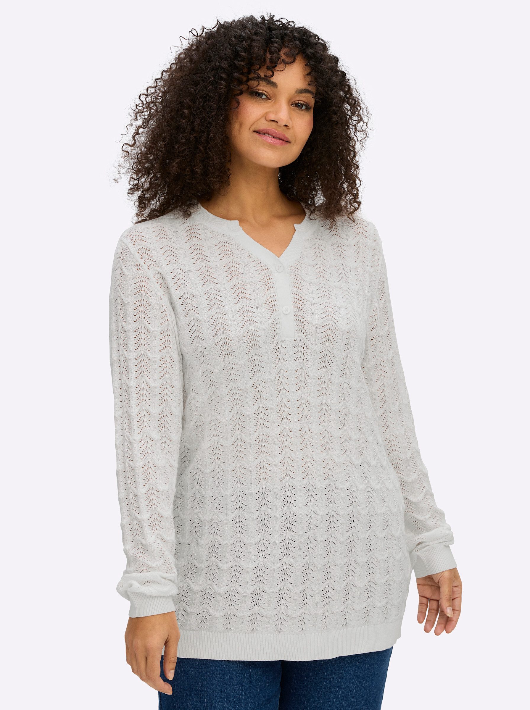 Sheego Strickpullover Pullover Langarm Ajour