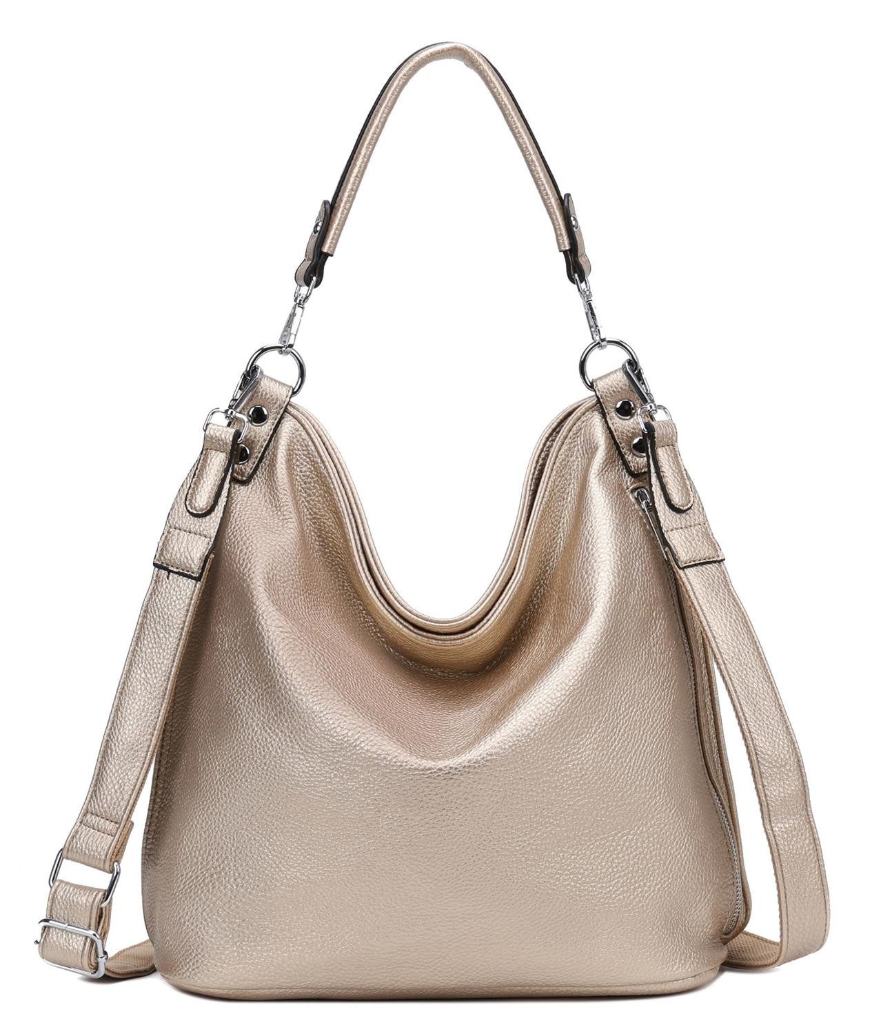 ITALYSHOP24 Schultertasche DAMEN XXL SHOPPER HOBO Cross Over Body Bag Umhängetasche Weekender (Spar-Set: Henkel Tasche mit Muster Schultergurt, Workbag Leder Optik, 2-tlg., mit Henkel und Muster Schultergurt), große 3xFach geteiltes Hauptfach, Freizeit Abend Urlaub, Leder Optik