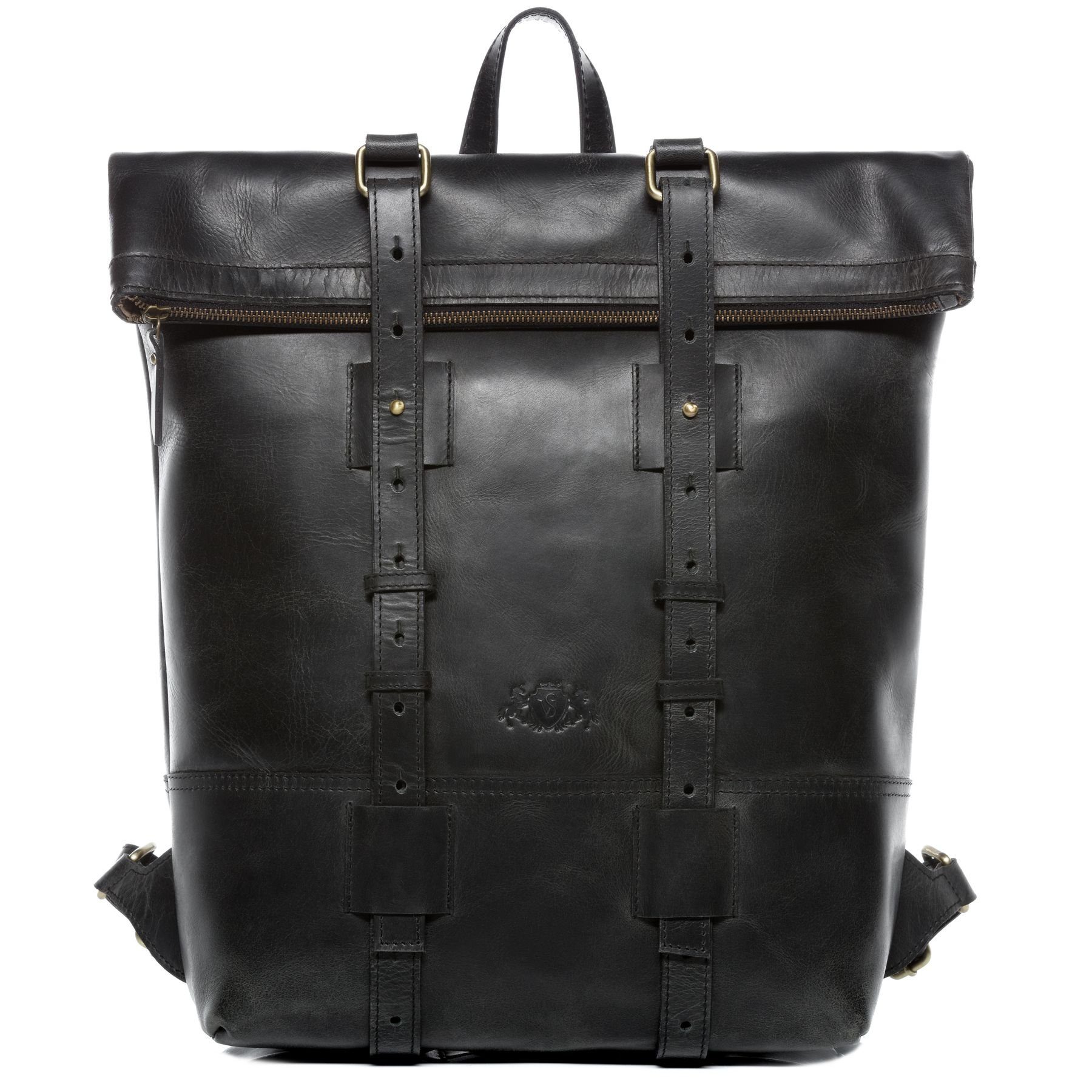 SID & VAIN Rucksack echt Leder Rucksack groß 15 Zoll Laptop Fach schwarz, Cityrucksack 15,4 Zoll Echtleder Damen Herren Vintage-schwarz