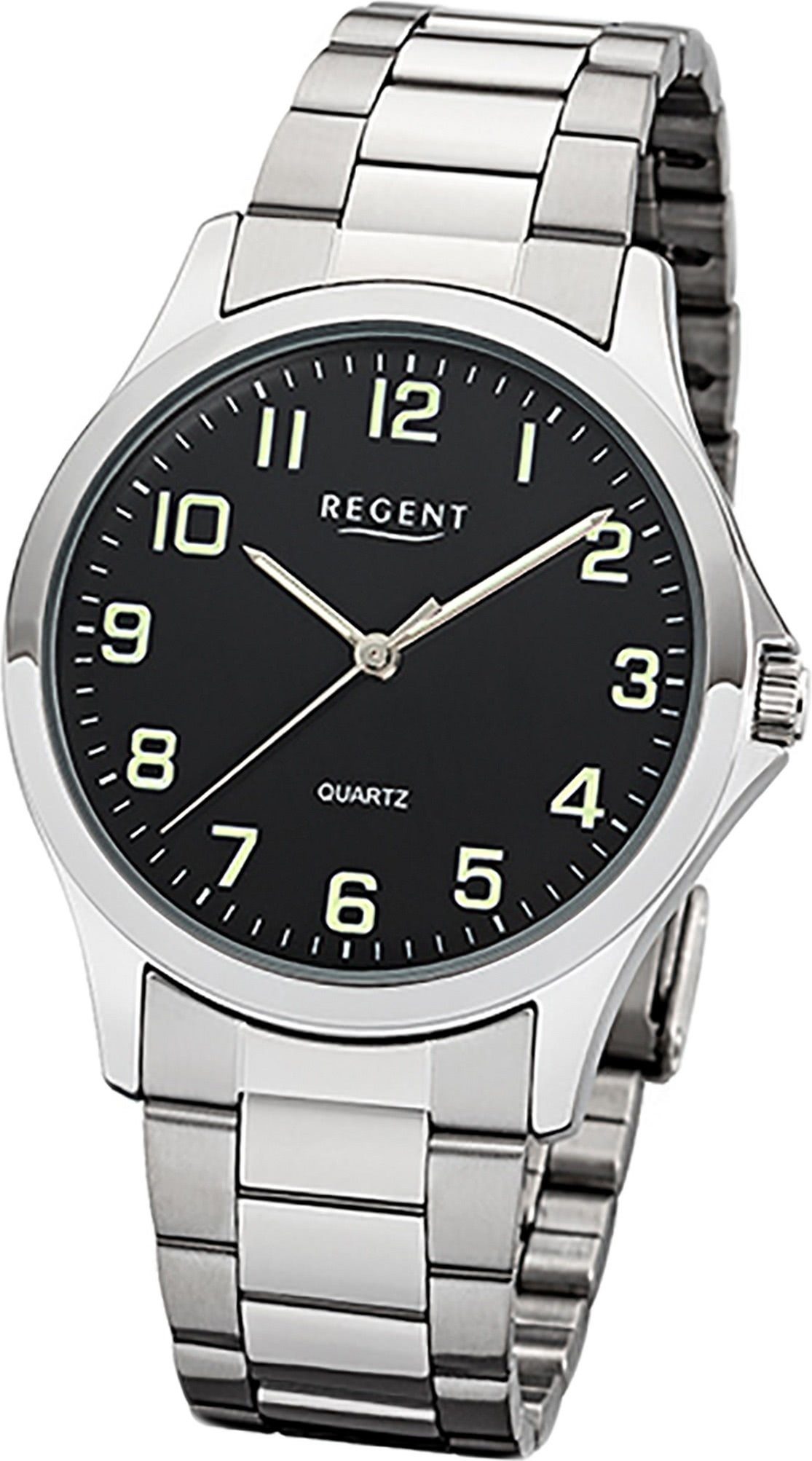 Quarzuhr Regent rundes Gehäuse, Herrenuhr Uhr Regent Metallarmband 39mm) Herren 1152411, (ca. Metall silber, mittel