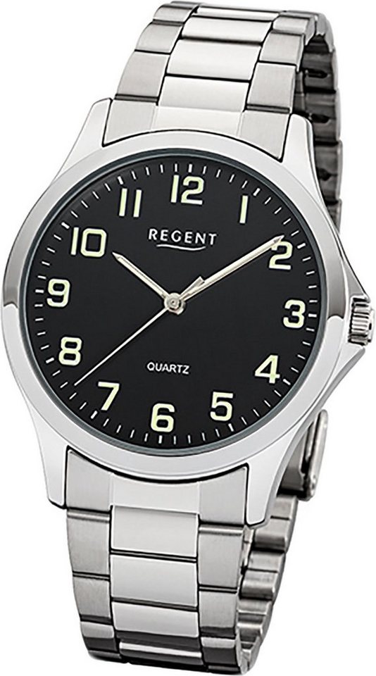 Regent Quarzuhr Regent Metall Herren Uhr 1152411, Herrenuhr Metallarmband  silber, rundes Gehäuse, mittel (ca. 39mm)