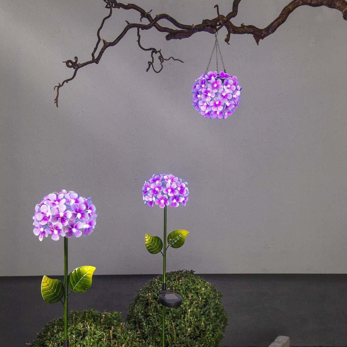 STAR TRADING LED Solarleuchte LED Gartenleuchte Solar Hängedeko Hortensie D günstig online kaufen