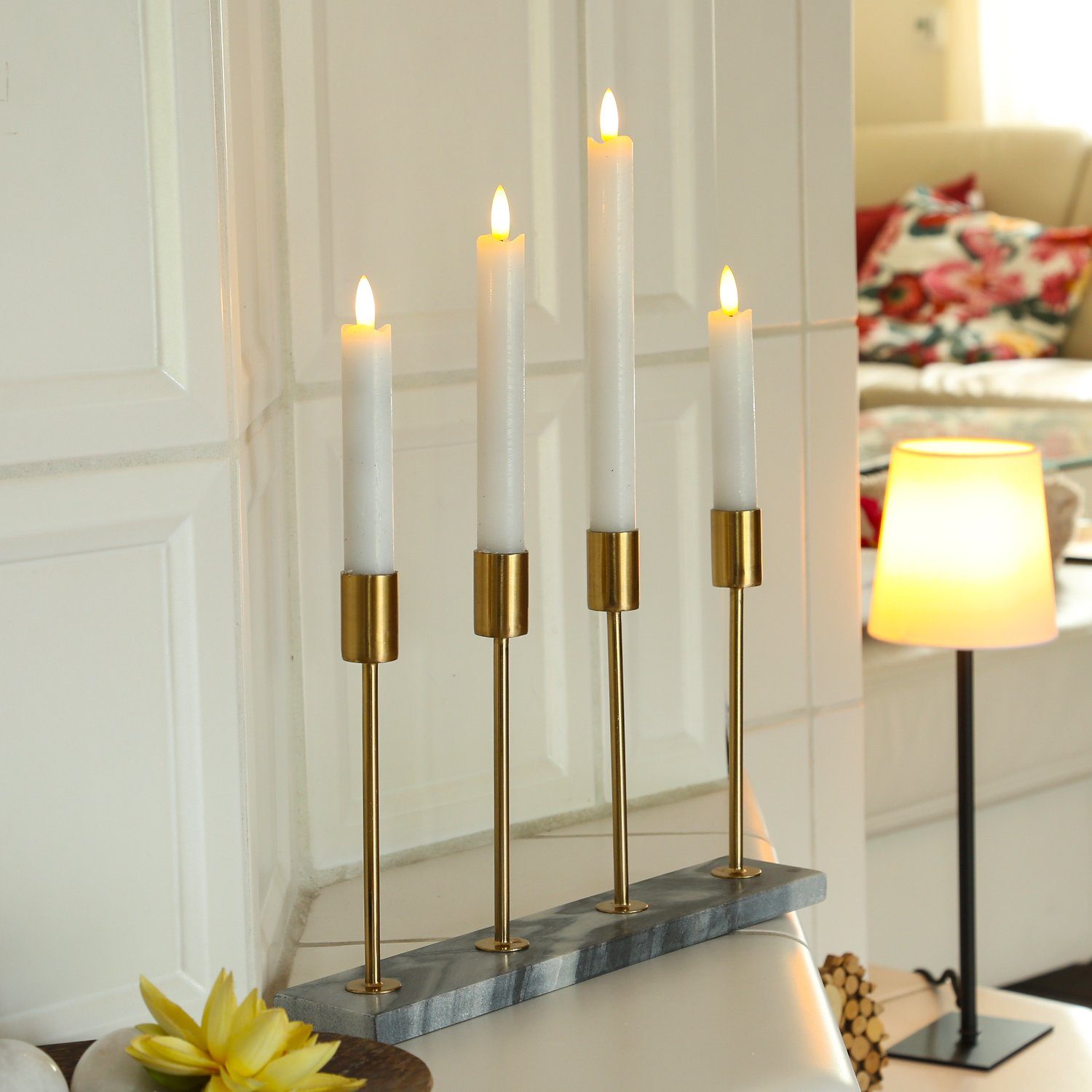 (1 MARELIDA Weihnachten Kerzenhalter St) Kerzenständer Marmor Kerzenhalter Stabkerzenhalter Advent