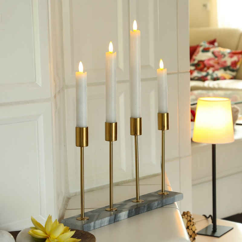 MARELIDA Kerzenhalter Stabkerzenhalter Kerzenständer Marmor Kerzenhalter Advent Weihnachten (1 St)