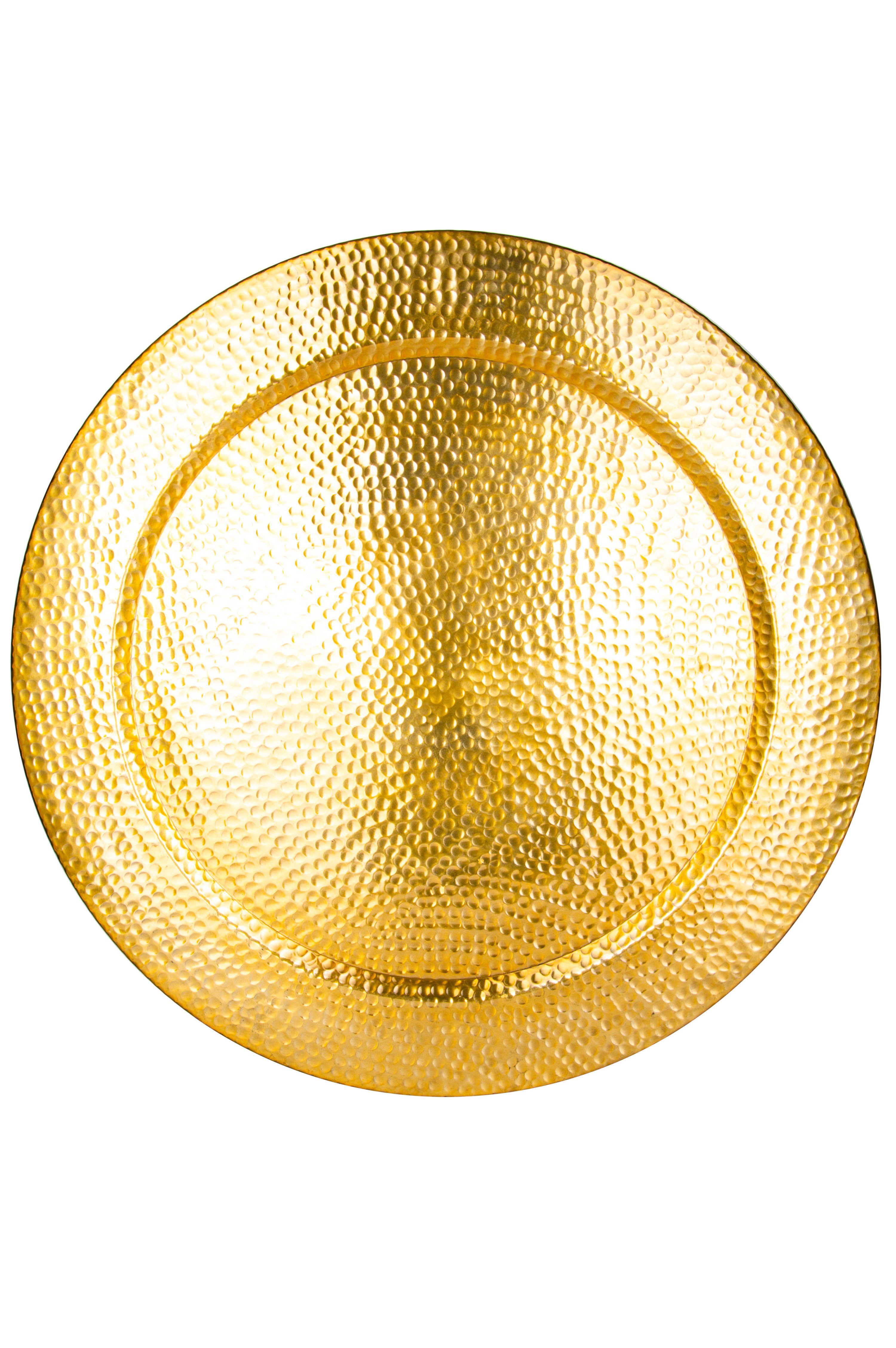 Marrakesch Orient & Mediterran Interior Tablett Design-Serviertablett Nizza handgefertigt aus Aluminium in Gold 80 cm, Handarbeit