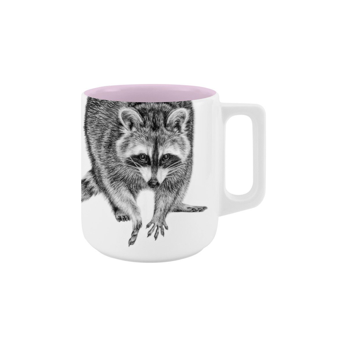 mittelpunkt. Tasse mit Henkel . innen farbig . Waschbär