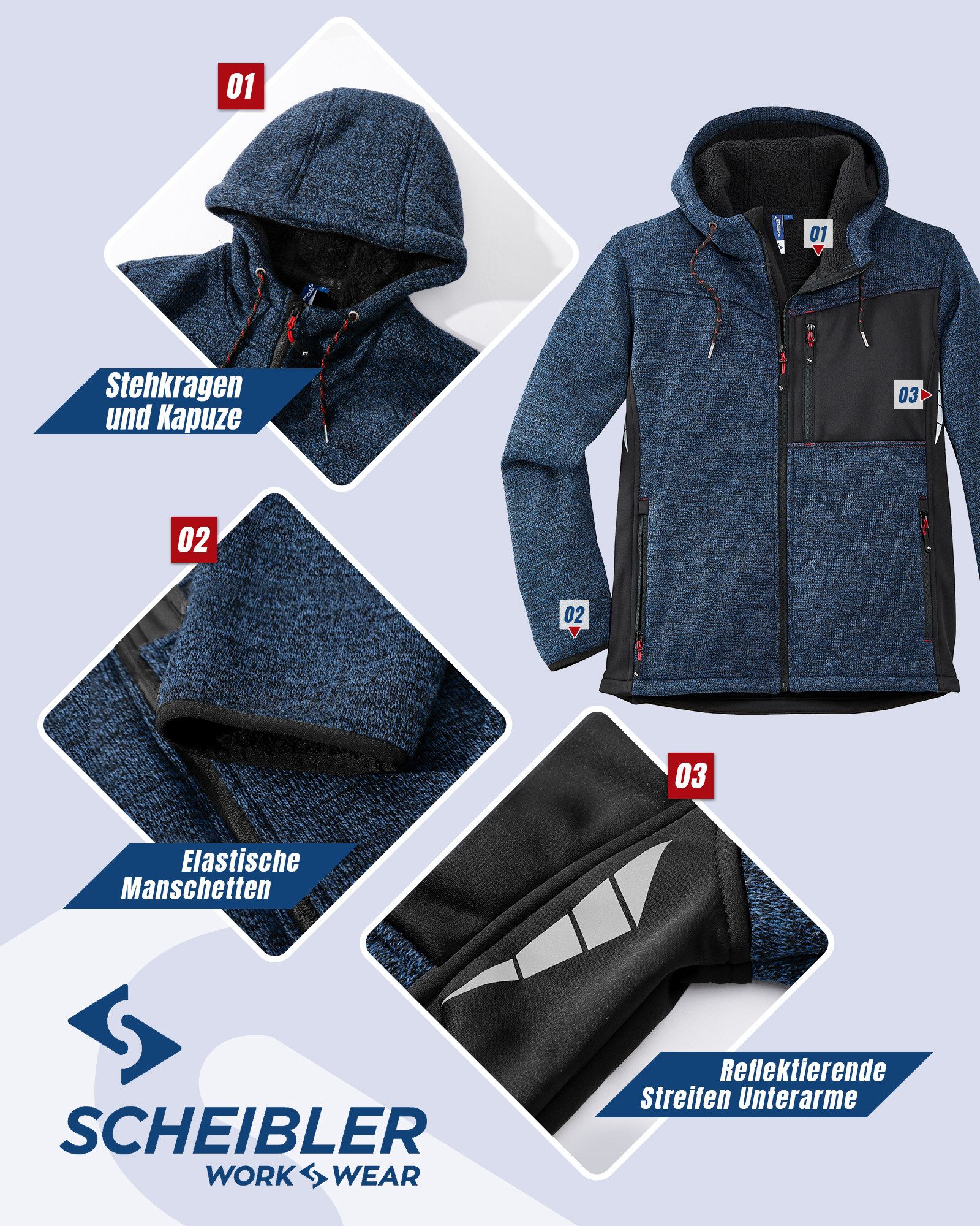 SCHEIBLER WORKWEAR Strickjacke Professional wärmend, winddicht