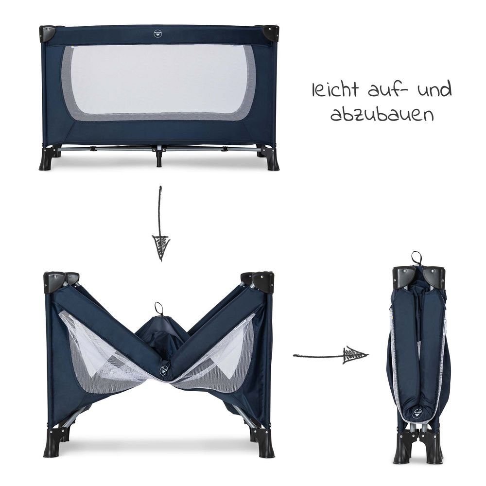 Reisebett Matratze, mit 2 Plus Baby-Reisebett Dream'n Kinder & Navy, Baby Spannbettlaken Hauck Play - Insektenschutz