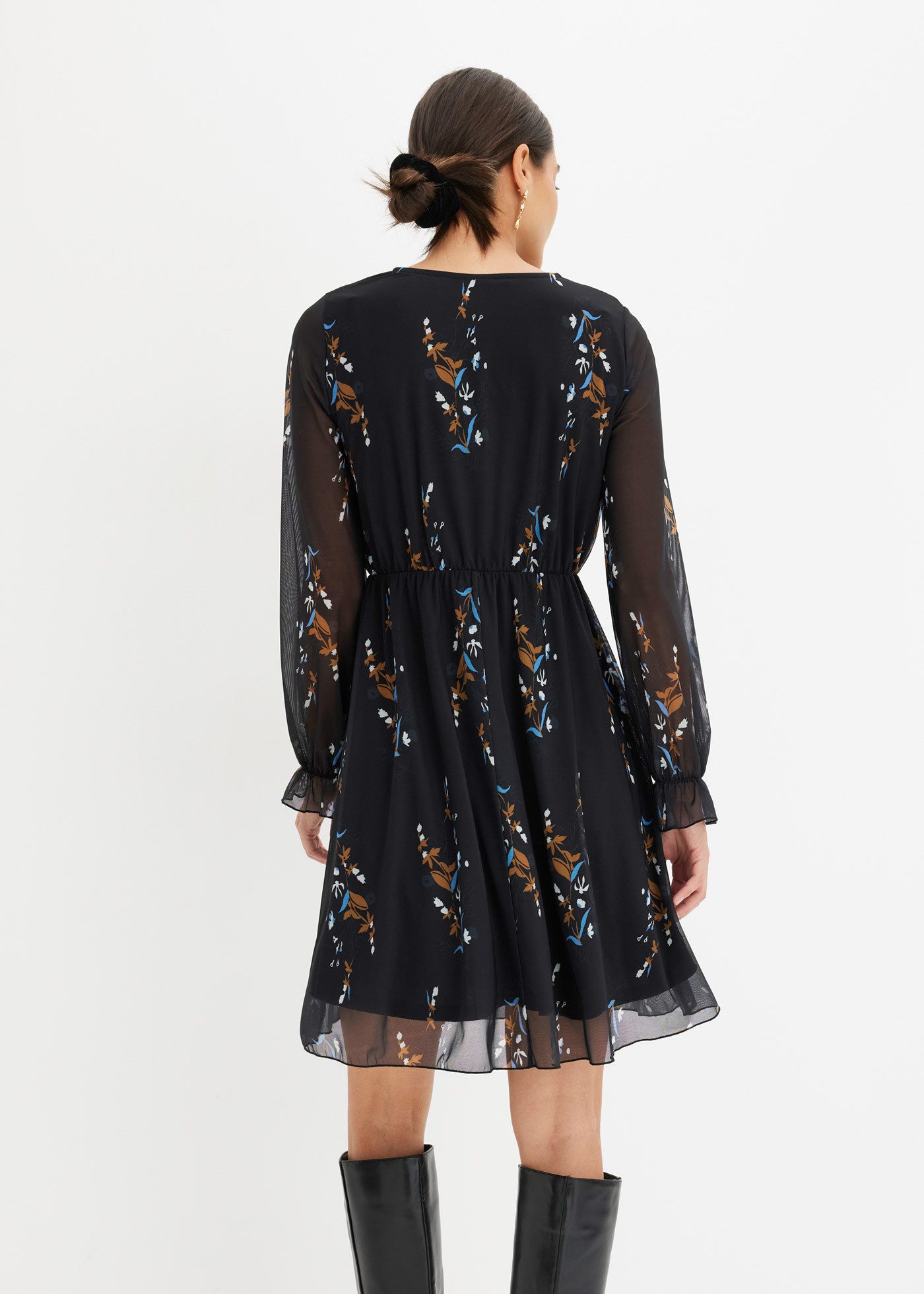 bonprix Minikleid mit langem Arm, V-Ausschnitt, Wickel-Optik, mit floralem Print