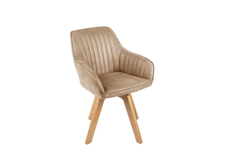 riess-ambiente Polsterstuhl LIVORNO champagner greige – Samt, drehbar, Holz-Beine, mit Armlehne (Einzelartikel, 1 St), mit 180° Drehfunktion und Autoreturn – ideal für Dein Esszimmer