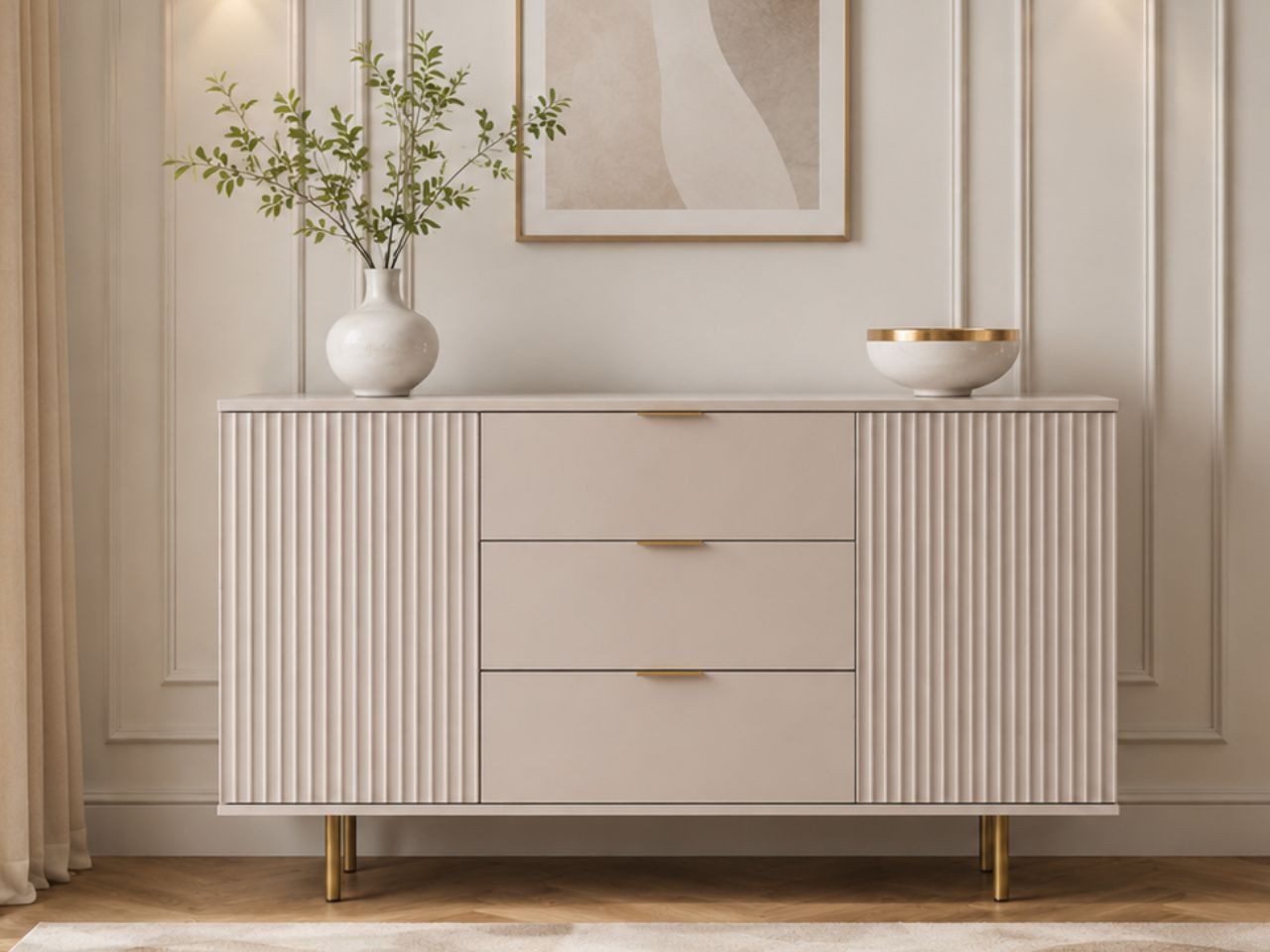 GrainGold Kommode Ankara (Set, Kommode, Metallfüße), Breite 150 cm, Metallbeine, Modern Stil, Laminierte Platte